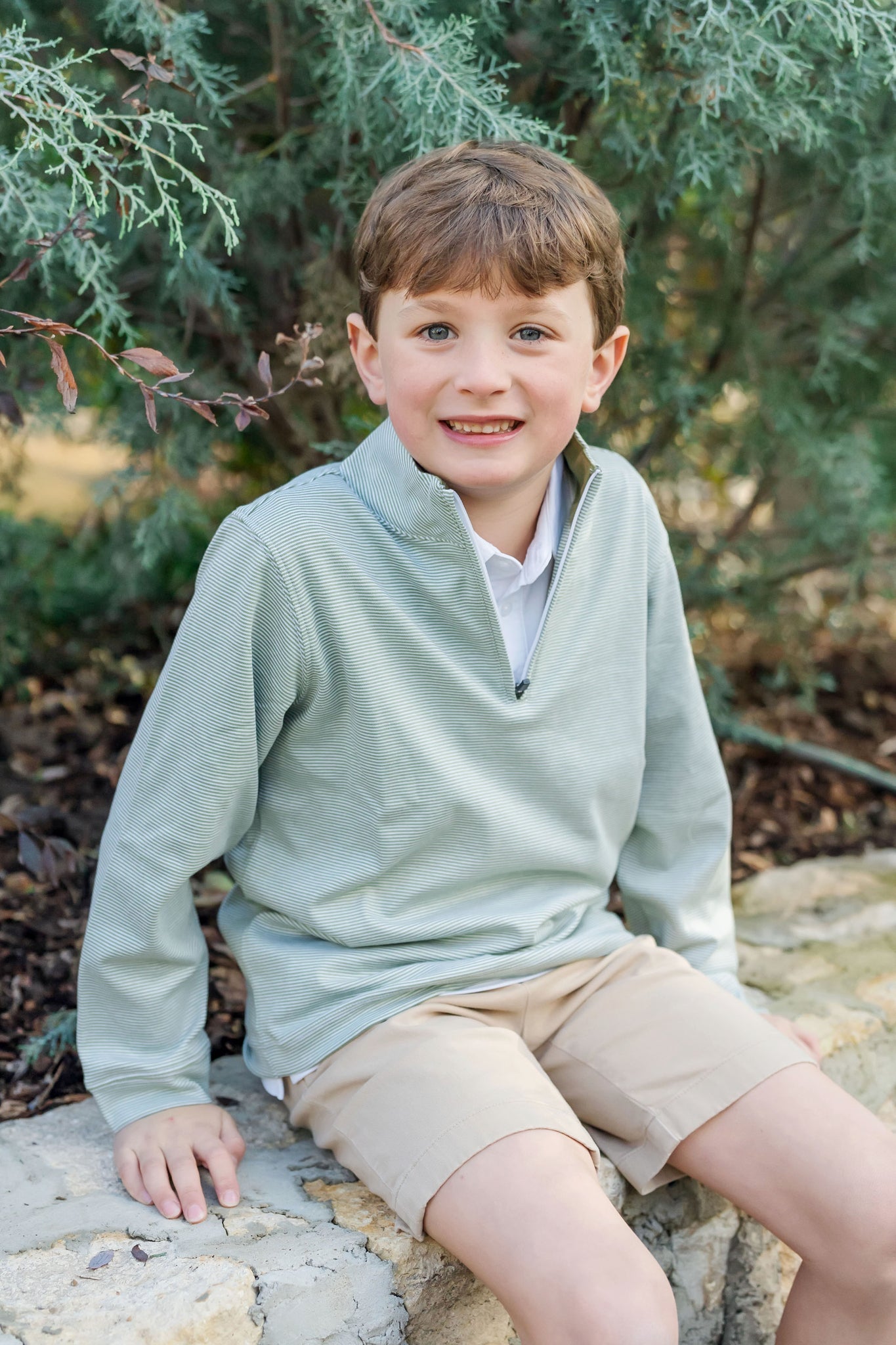 Spencer Quarter Zip Pullover Green Stripes
