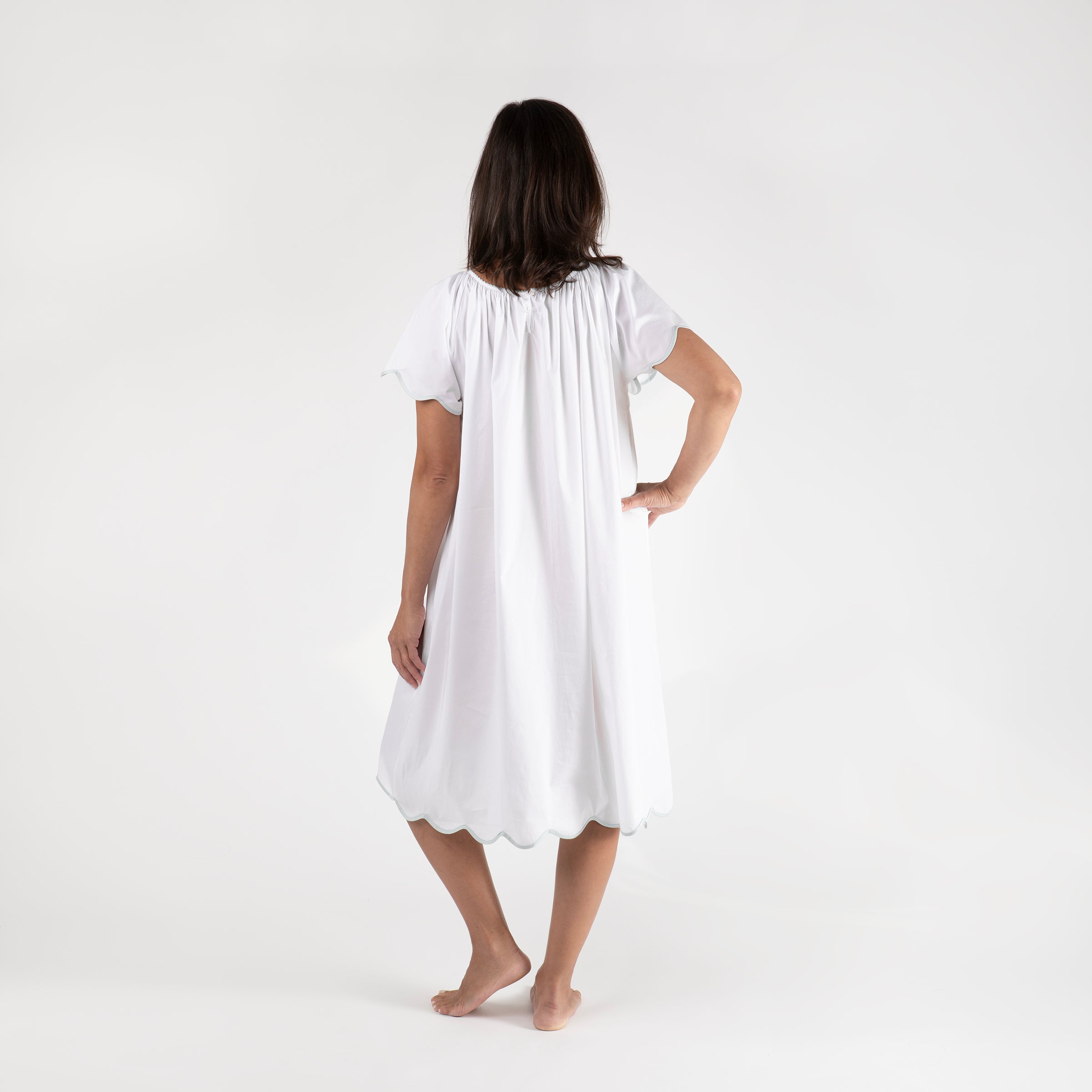 SCALLOPED TAPE TRIM COTTON NIGHTGOWN