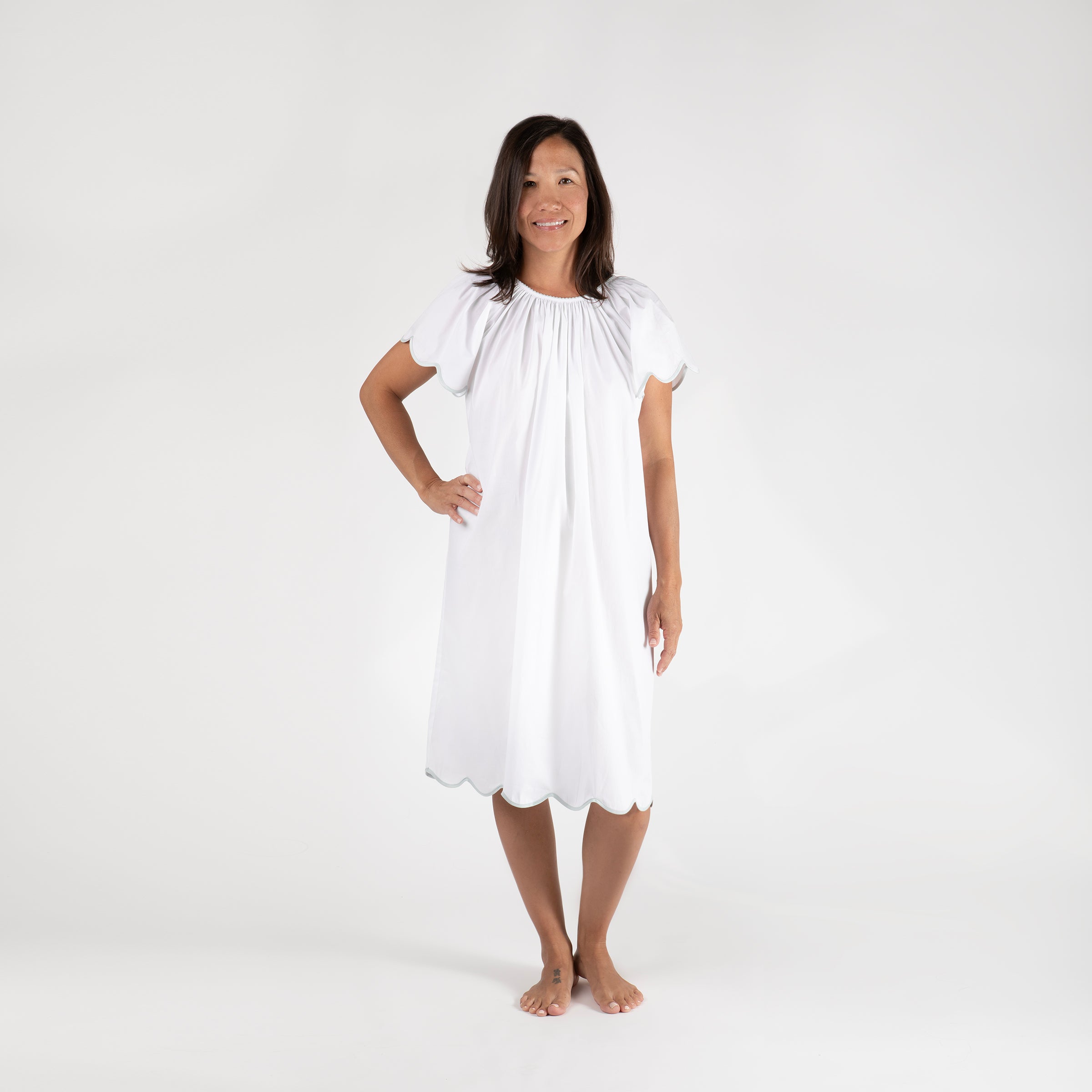 SCALLOPED TAPE TRIM COTTON NIGHTGOWN