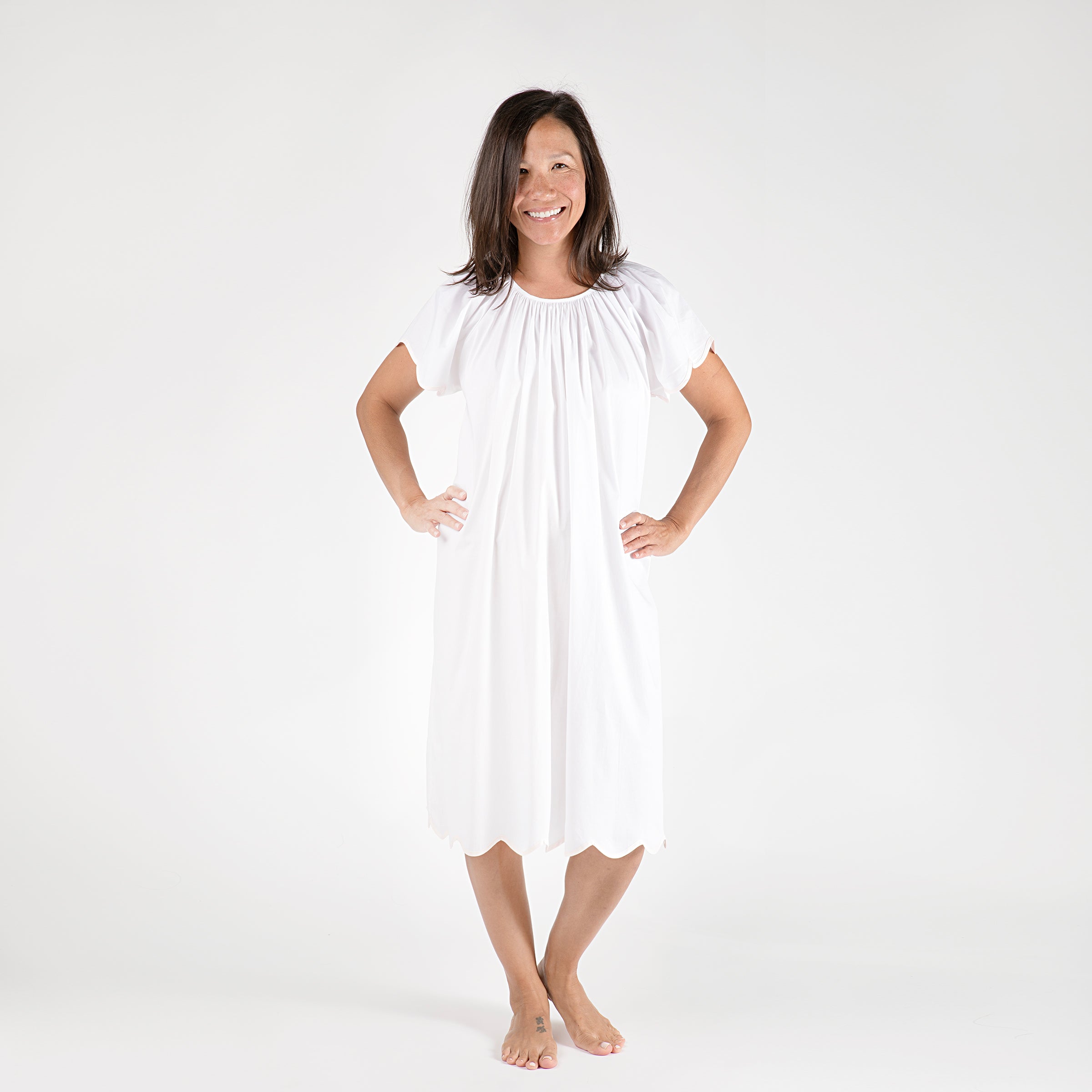 SCALLOPED TAPE TRIM COTTON NIGHTGOWN