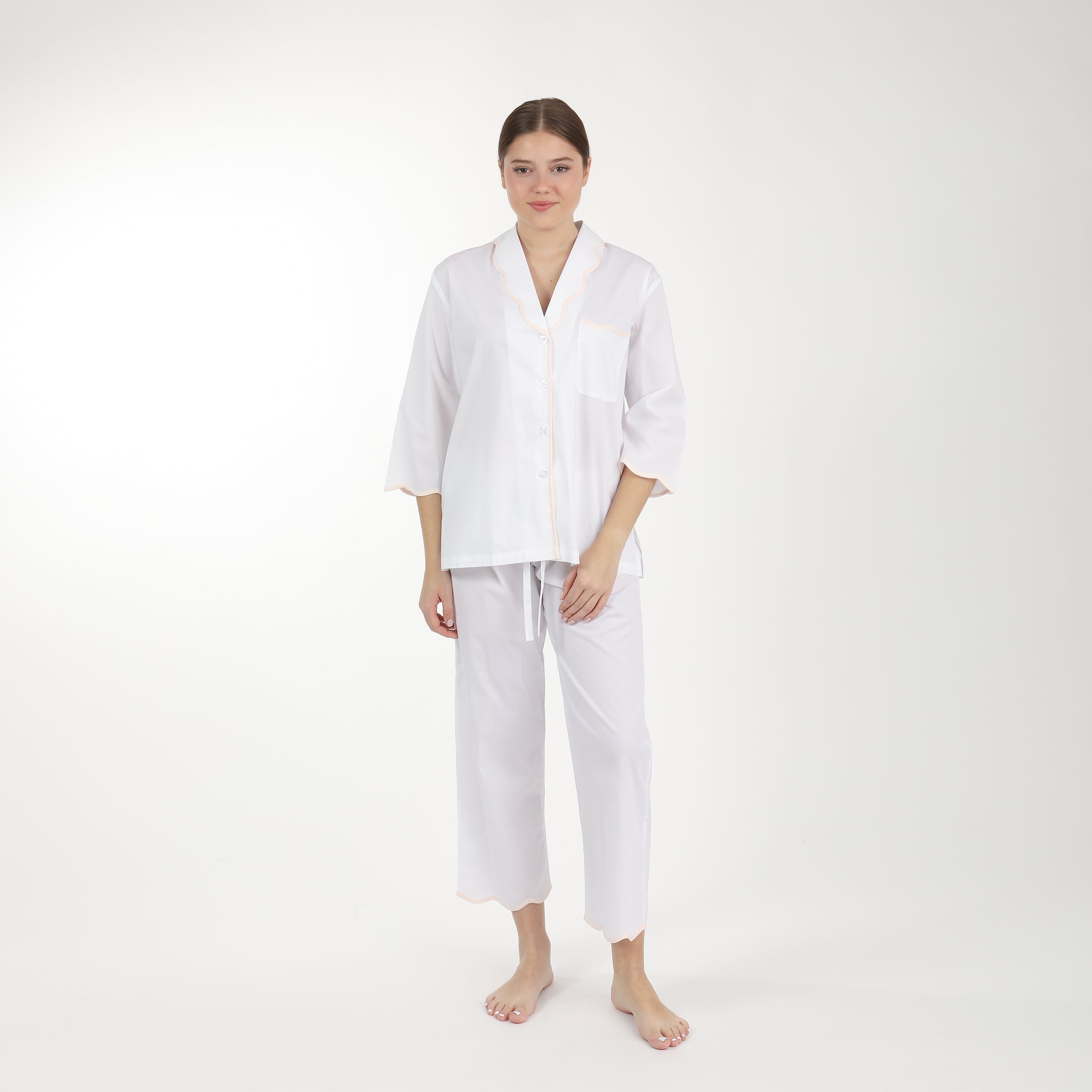 SCALLOPED TAPE TRIM COTTON PAJAMAS