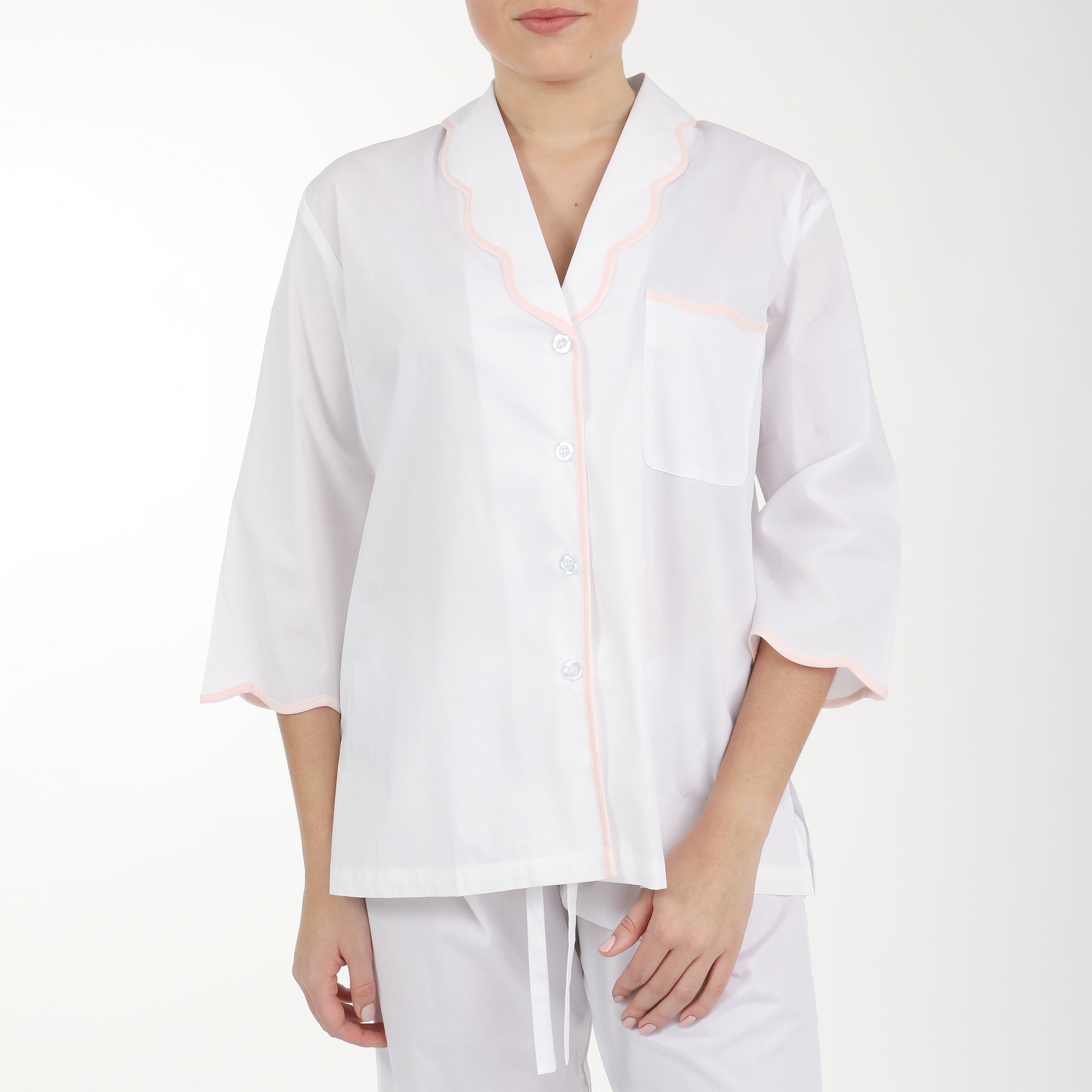 SCALLOPED TAPE TRIM COTTON PAJAMAS