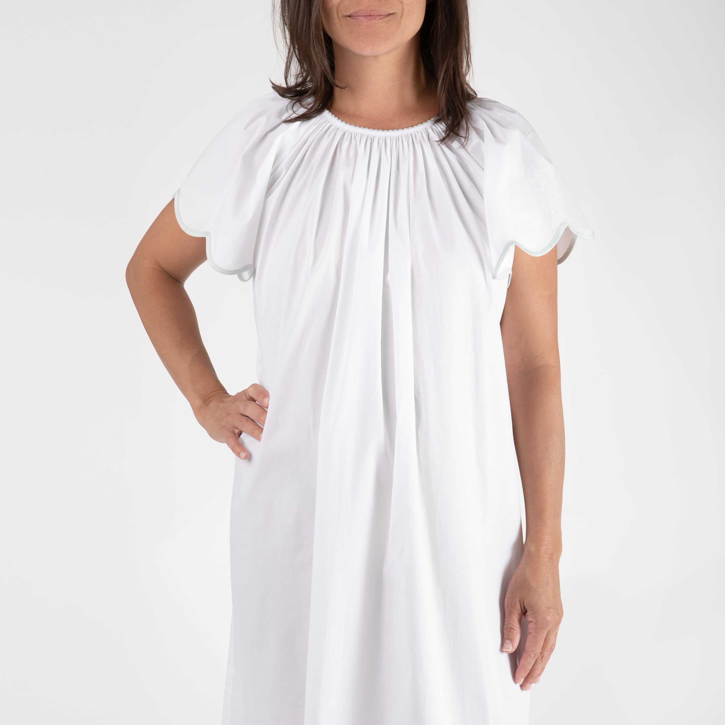 SCALLOPED TAPE TRIM COTTON NIGHTGOWN