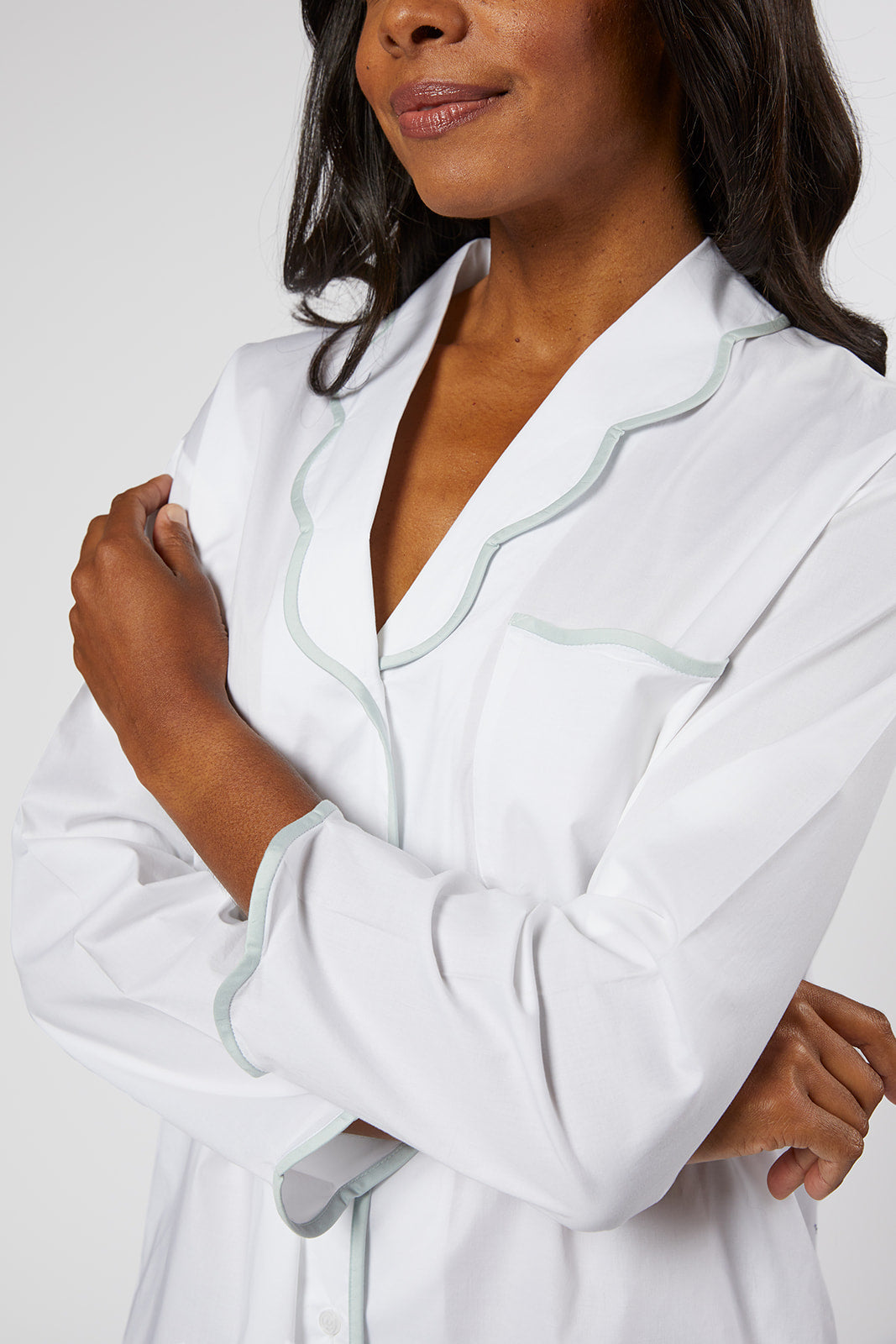 SCALLOPED TAPE TRIM COTTON PAJAMAS