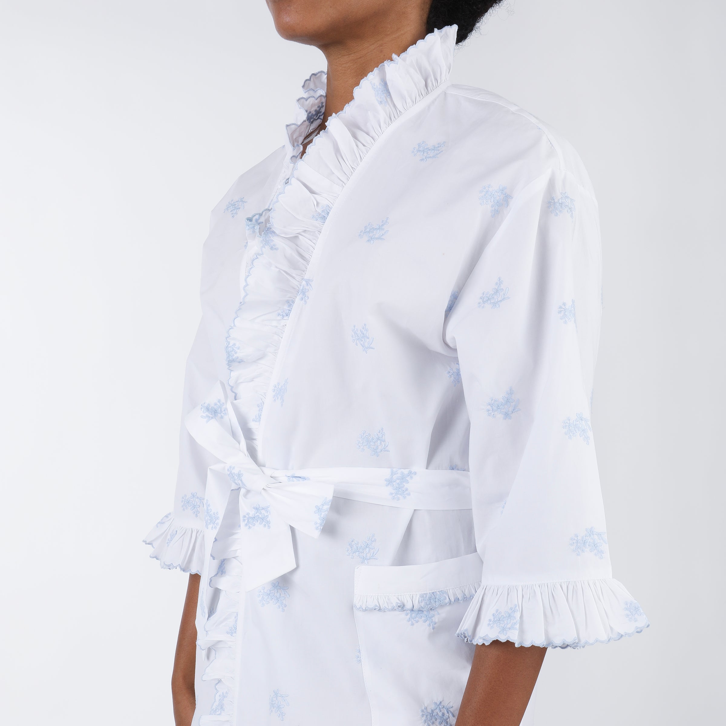 RUFFLE EMBROIDERED ROBE