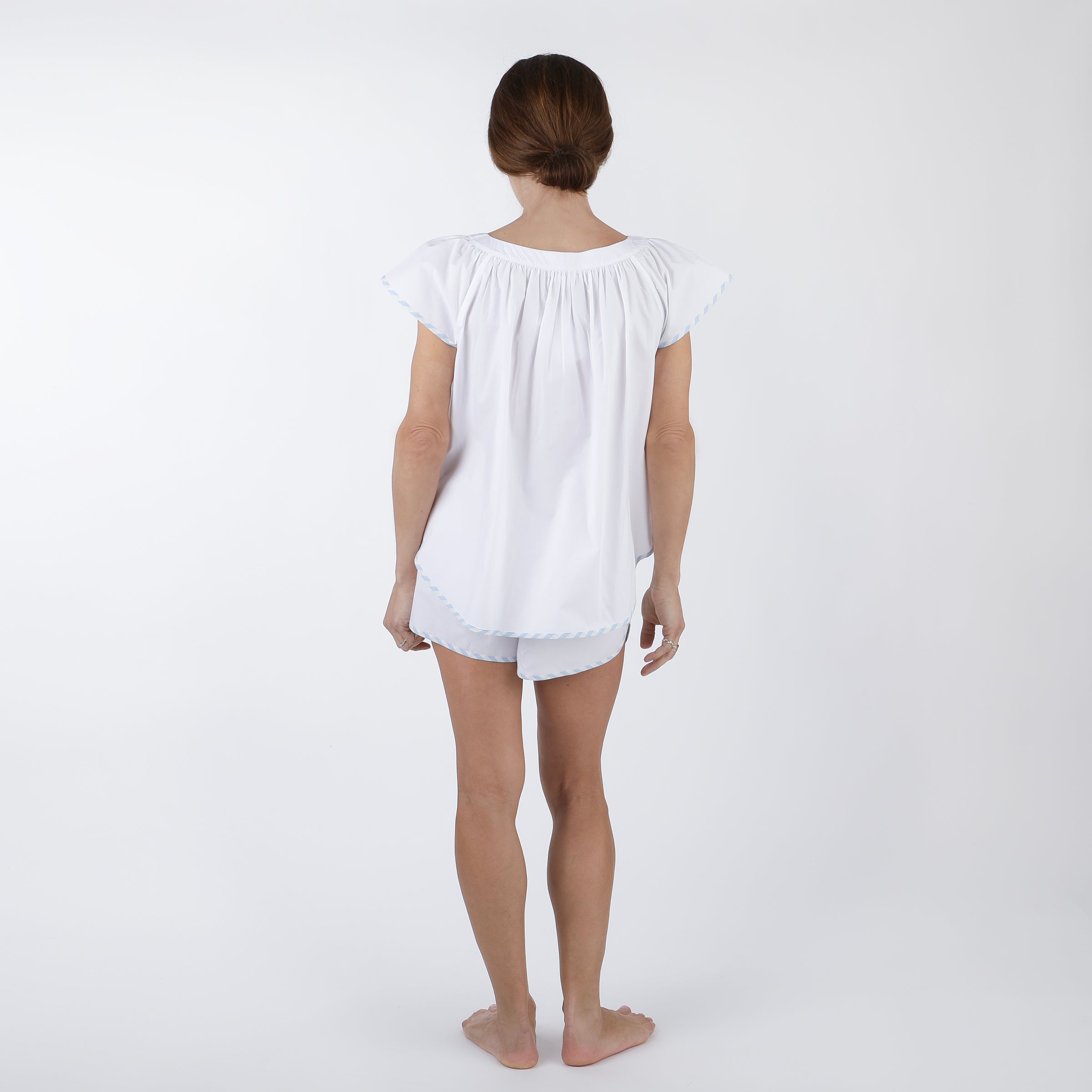 SCALLOPED TAPE TRIM COTTON SHORT PAJAMAS