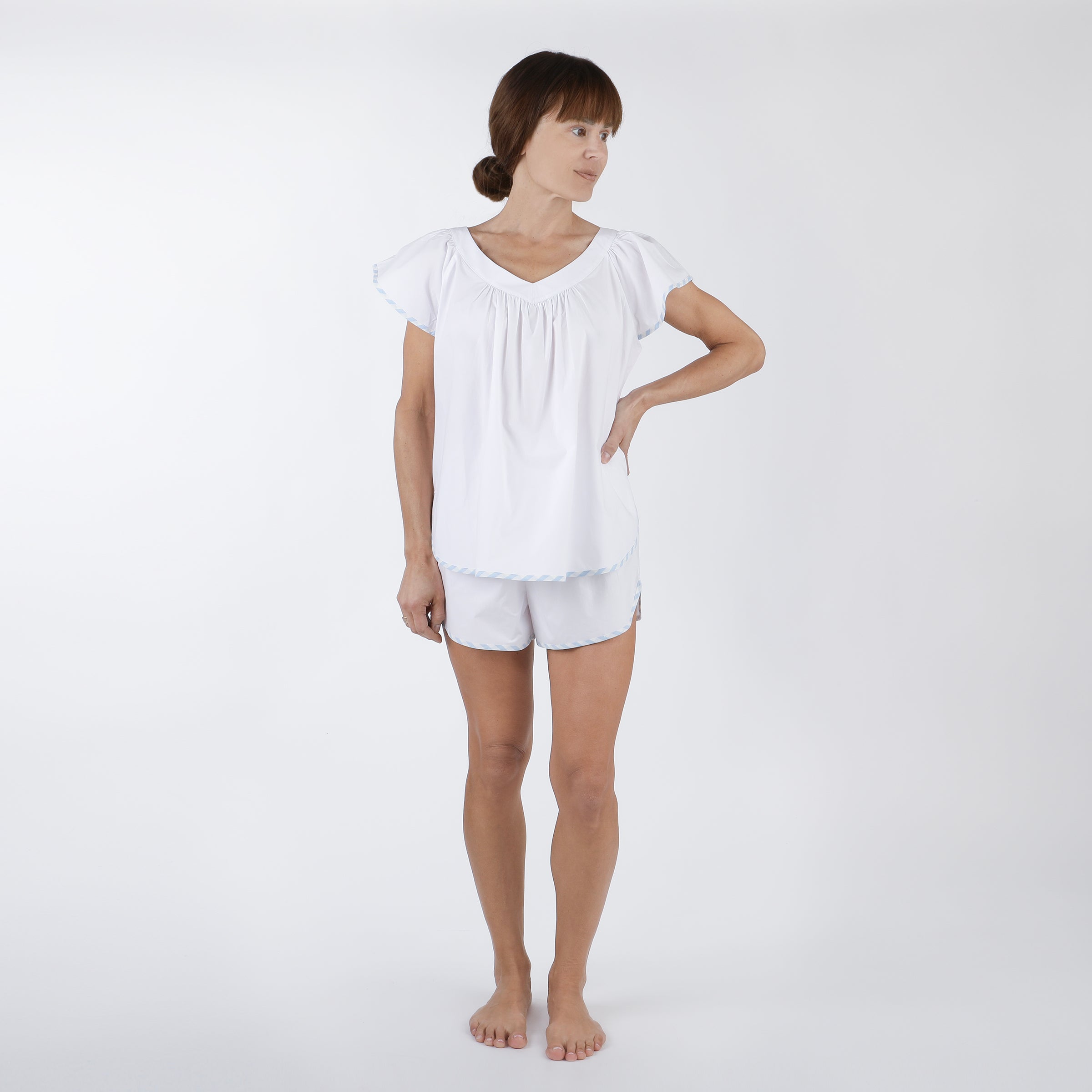 SCALLOPED TAPE TRIM COTTON SHORT PAJAMAS