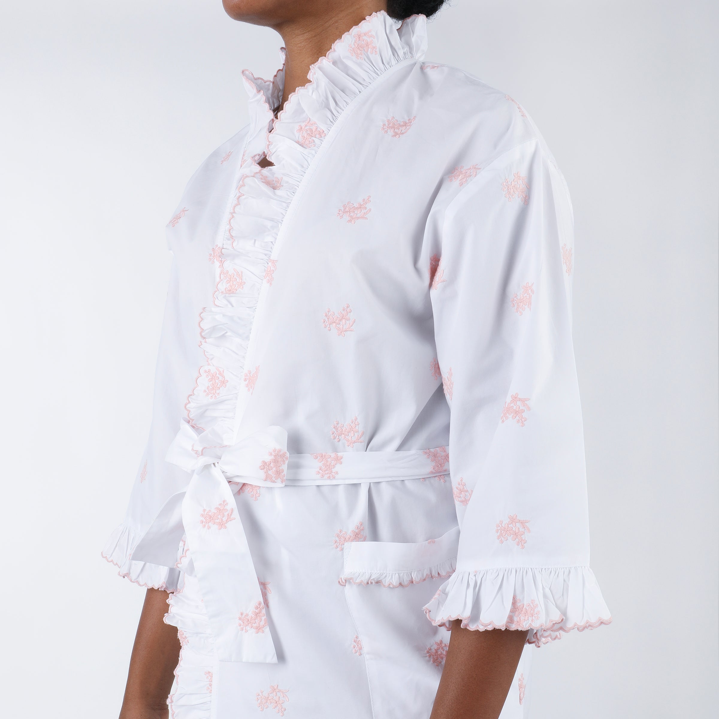 RUFFLE EMBROIDERED ROBE