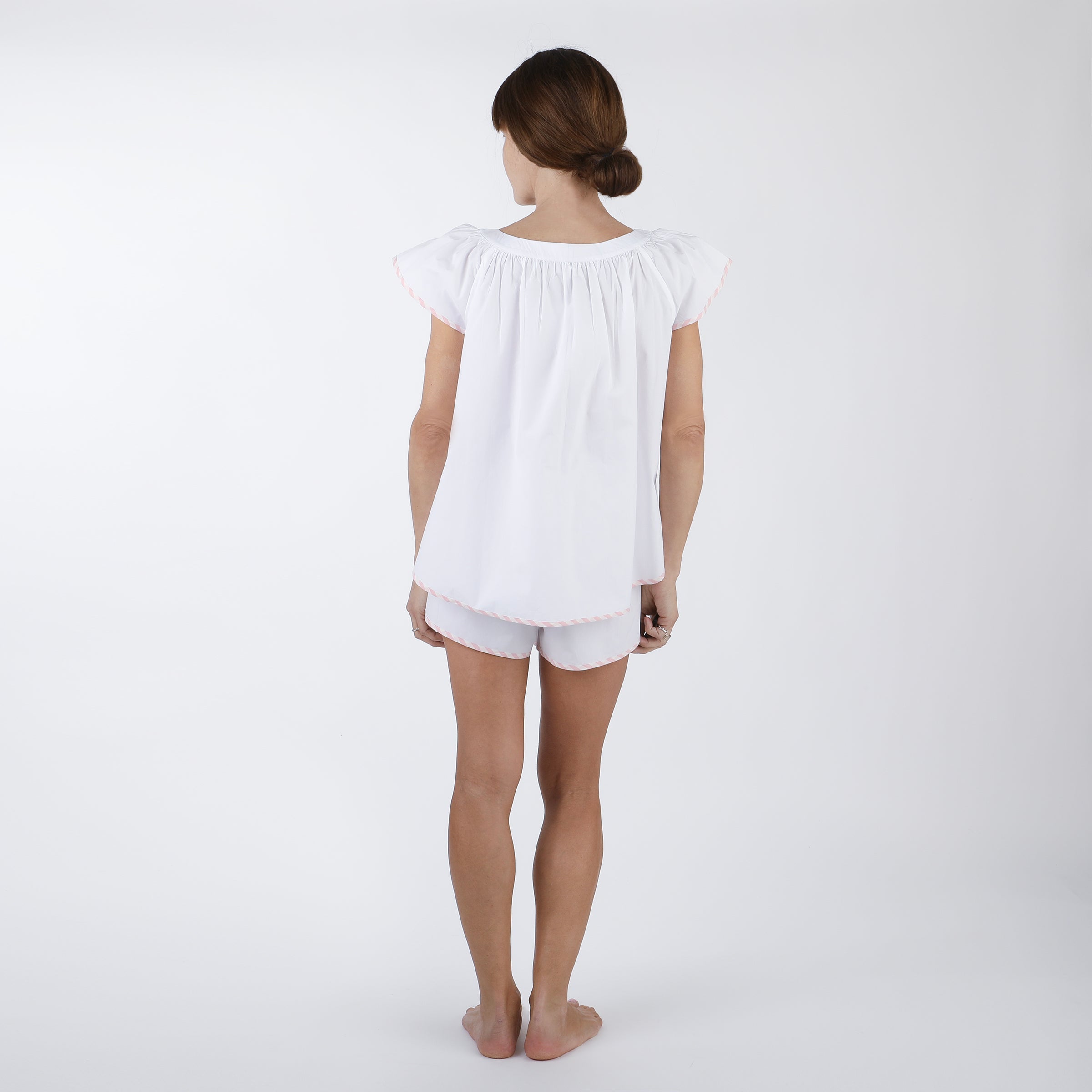 SCALLOPED TAPE TRIM COTTON SHORT PAJAMAS