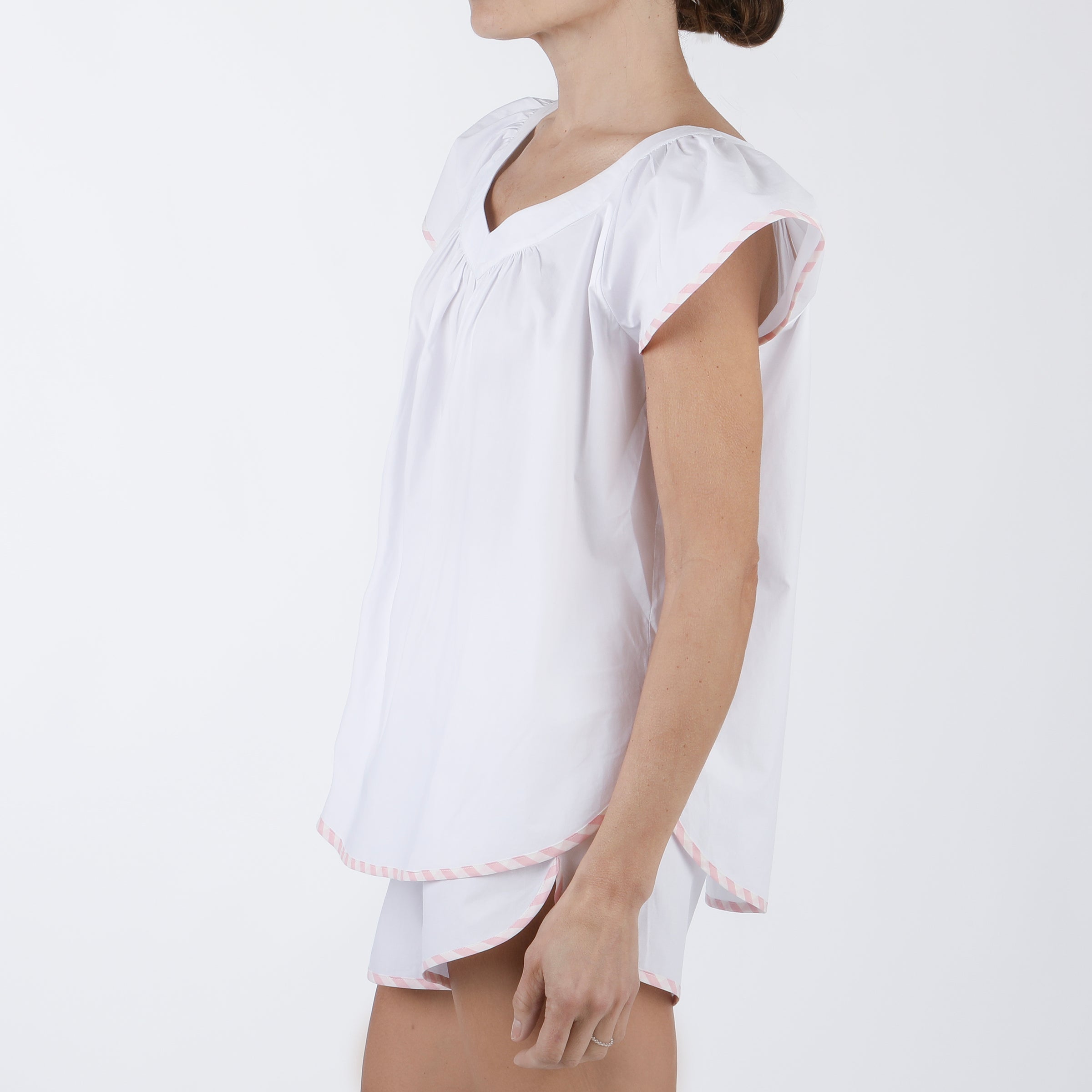 SCALLOPED TAPE TRIM COTTON SHORT PAJAMAS
