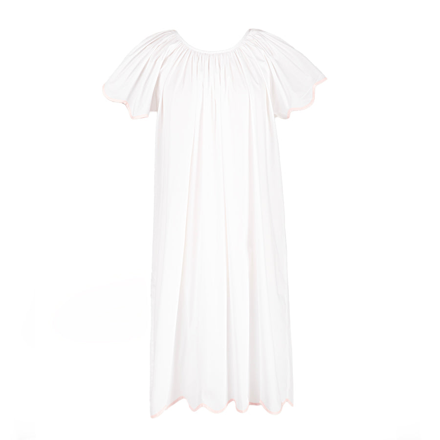 SCALLOPED TAPE TRIM COTTON NIGHTGOWN