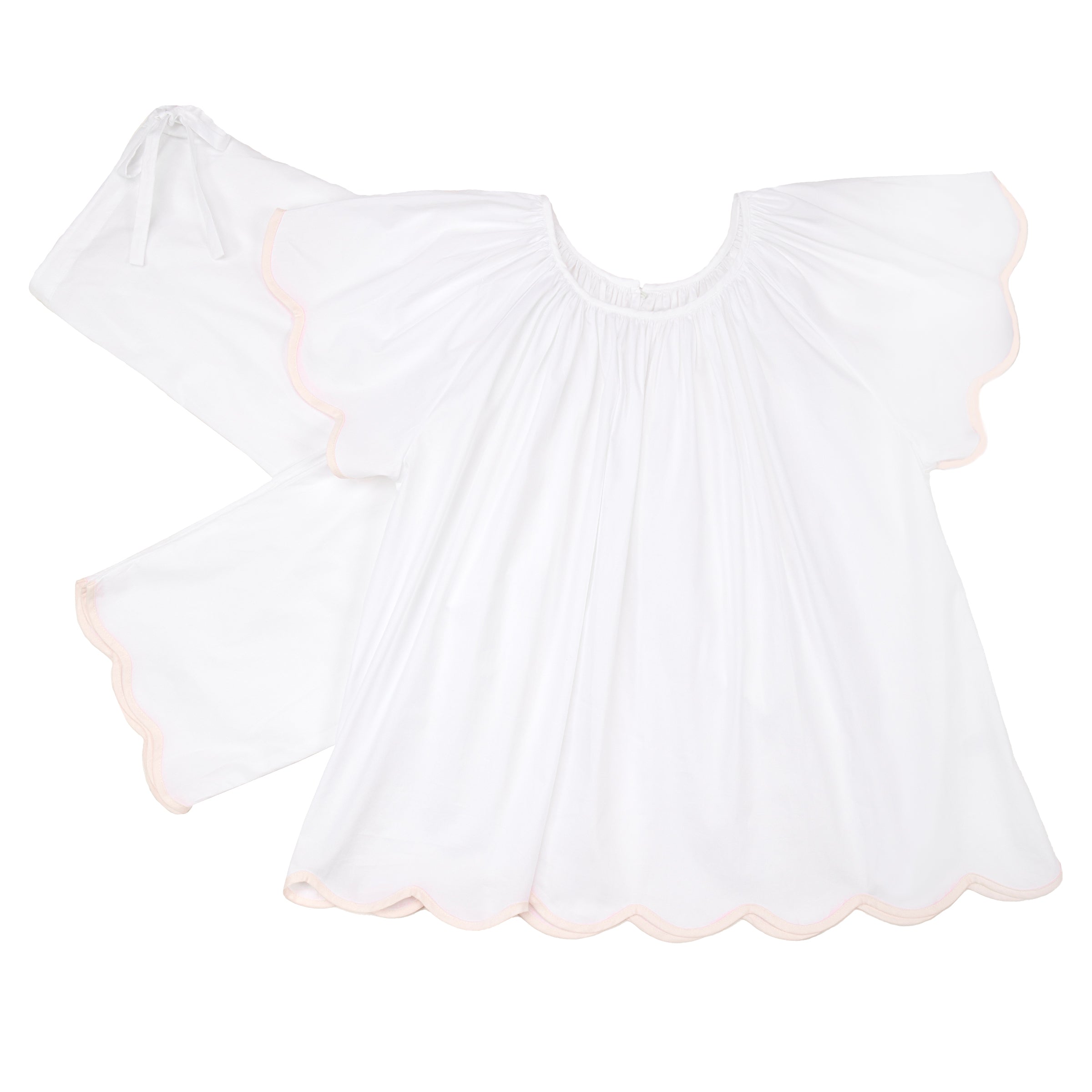 SCALLOPED TAPE TRIM COTTON SHORT SLEEVE PAJAMAS