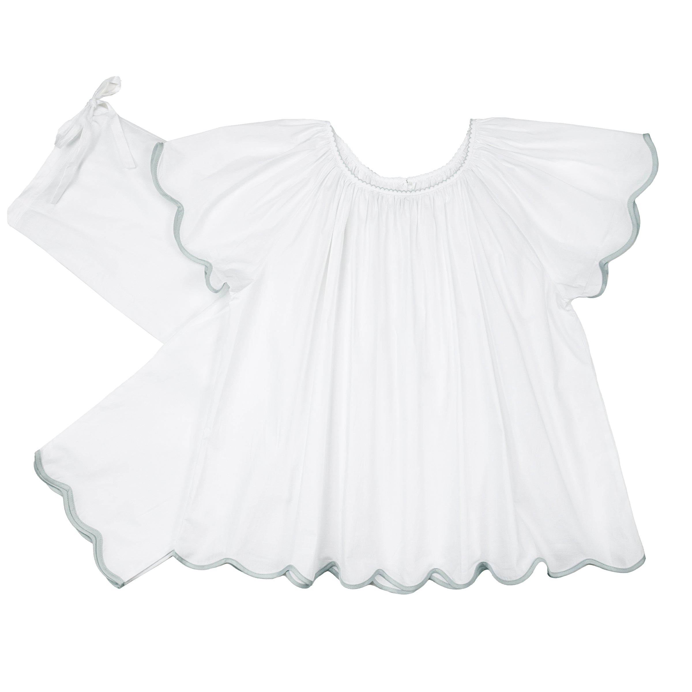 SCALLOPED TAPE TRIM COTTON SHORT SLEEVE PAJAMAS