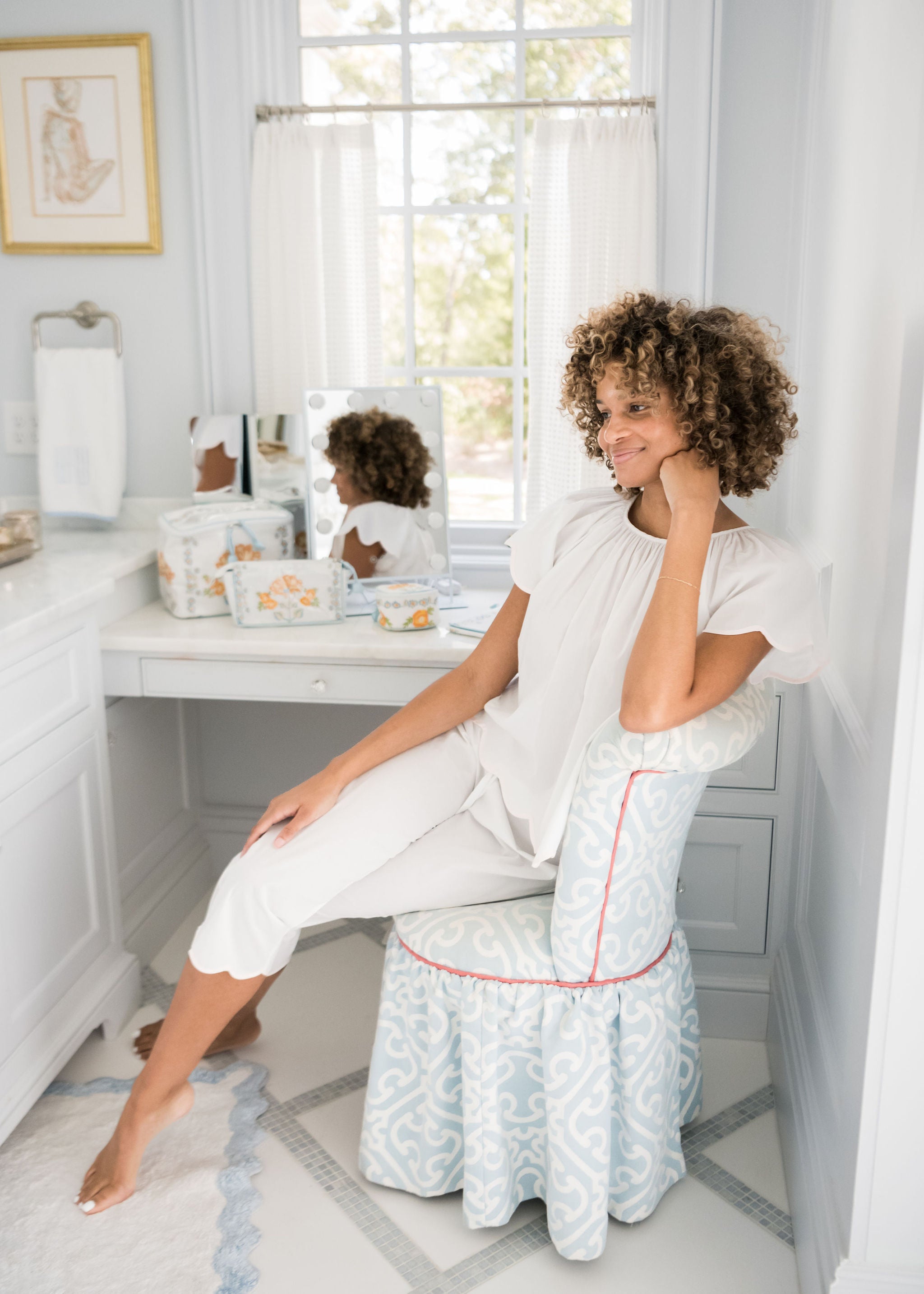 SCALLOPED TAPE TRIM COTTON SHORT SLEEVE PAJAMAS