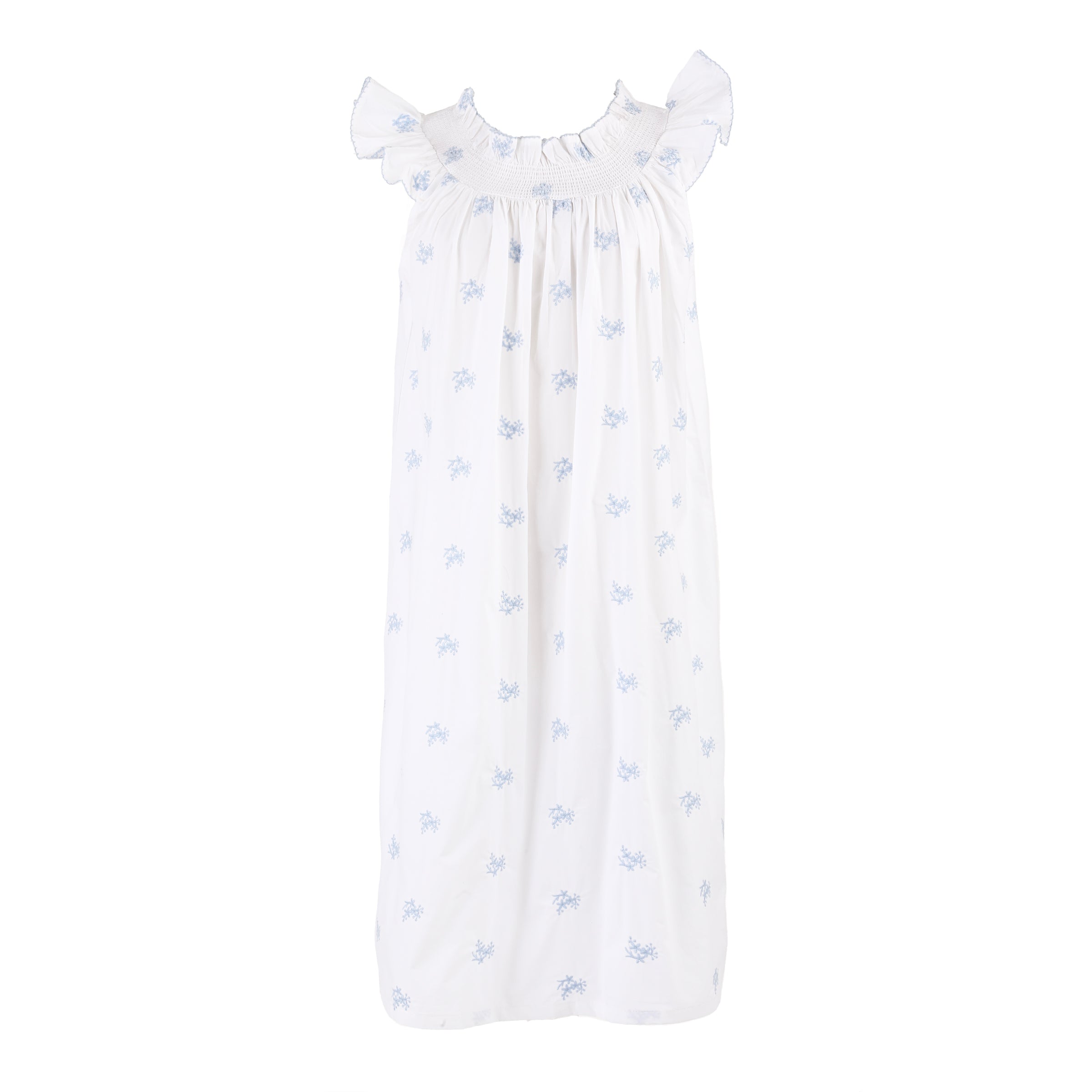 RUCHED COTTON EMBROIDERED NIGHTGOWN