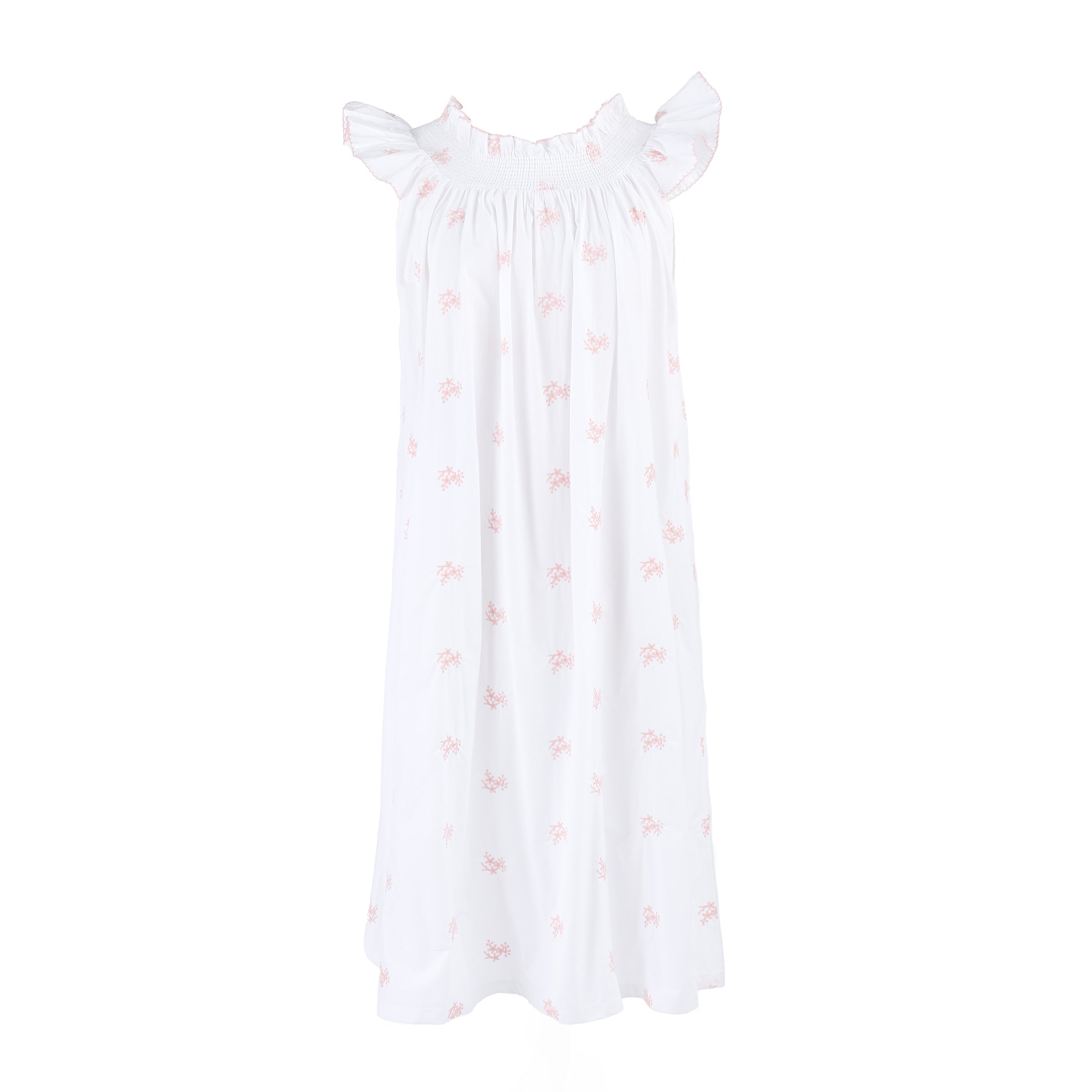 RUCHED COTTON EMBROIDERED NIGHTGOWN