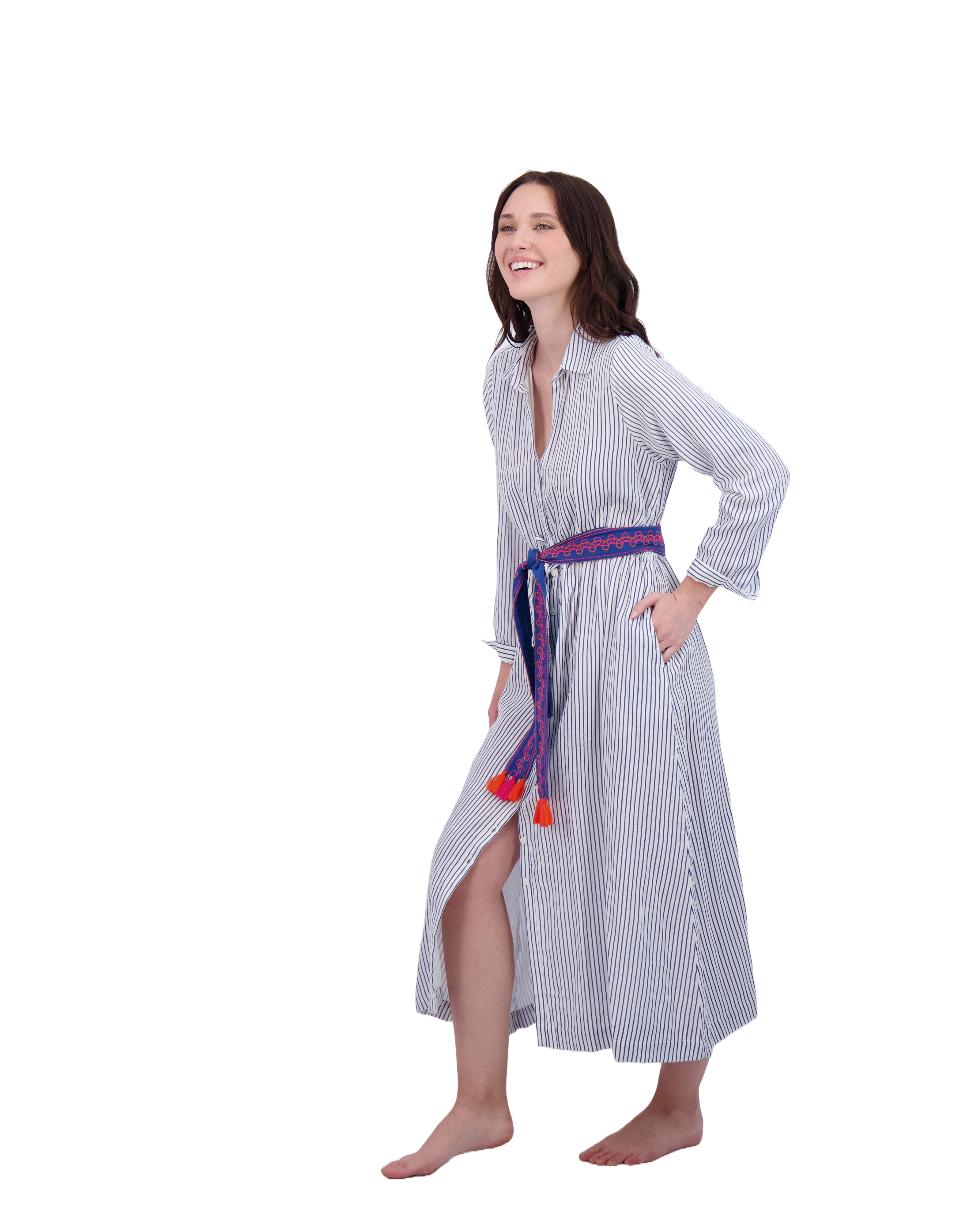 Anais Women's Button Front Shirtdress Marine Stripe