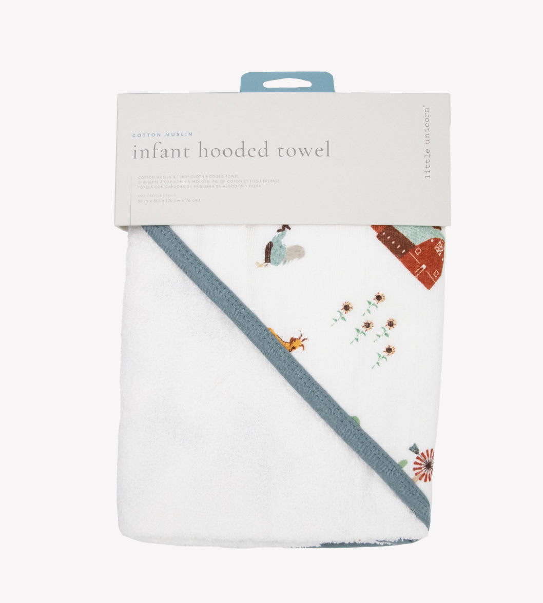 Little Unicorn official Infant Hooded Towel - Farmyard - Little Birdies