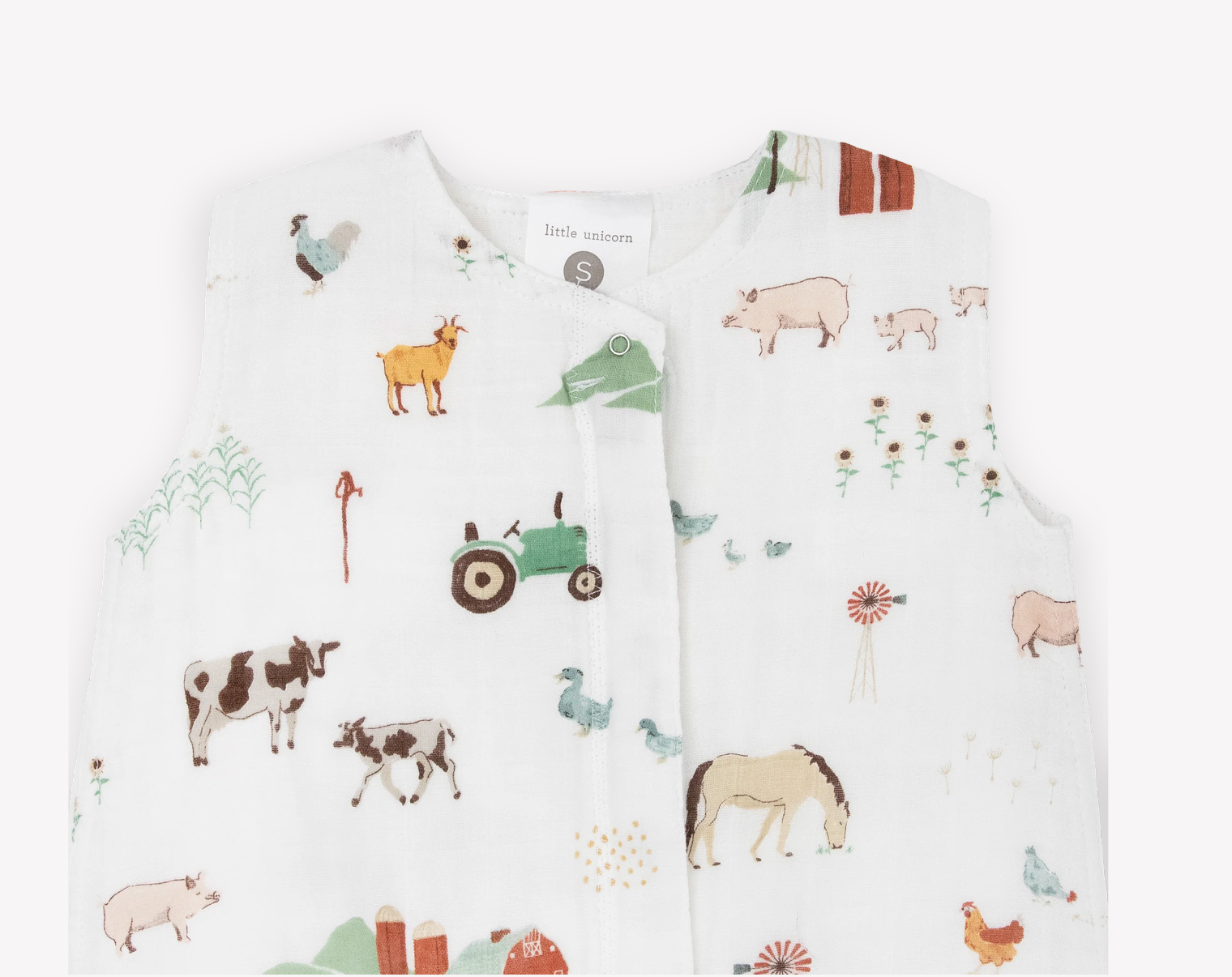 Little Unicorn official Cotton Muslin Sleep Bag - Farmyard - Little Birdies