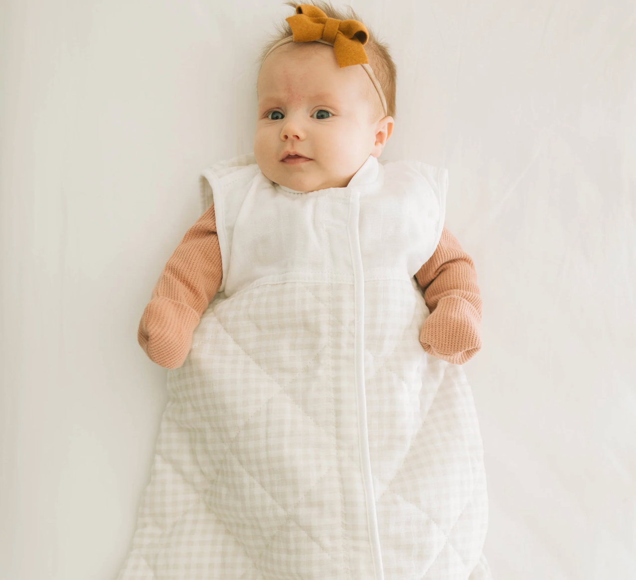 Little Unicorn official Cotton Muslin Quilted Sleep Bag - Tan Gingham - Little Birdies