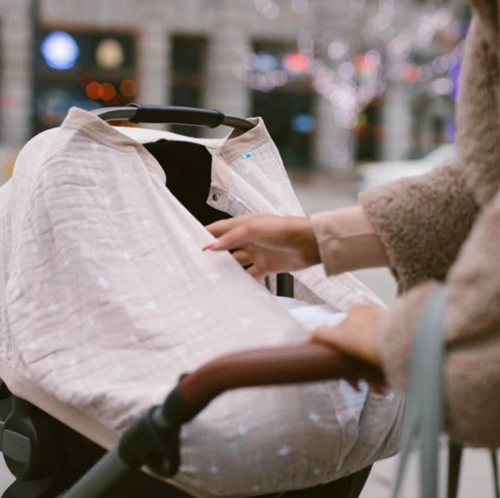 Little Unicorn official Cotton Muslin Car Seat Canopy-Taupe Cross - Little Birdies