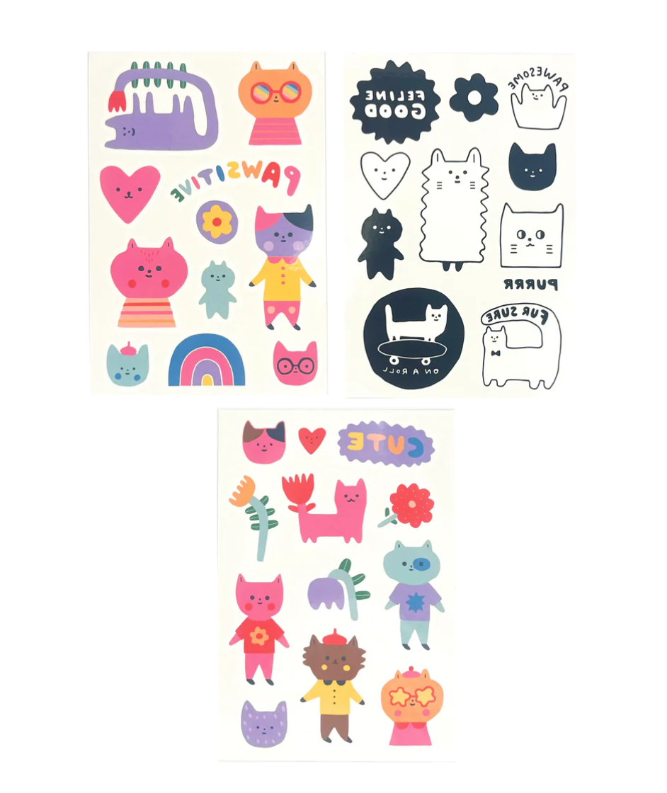 Ooly Tattoo-Palooza x Suzy Ultman: Temporary Tattoos Mini Pack - Pawsitive Cats - Little Birdies boutique