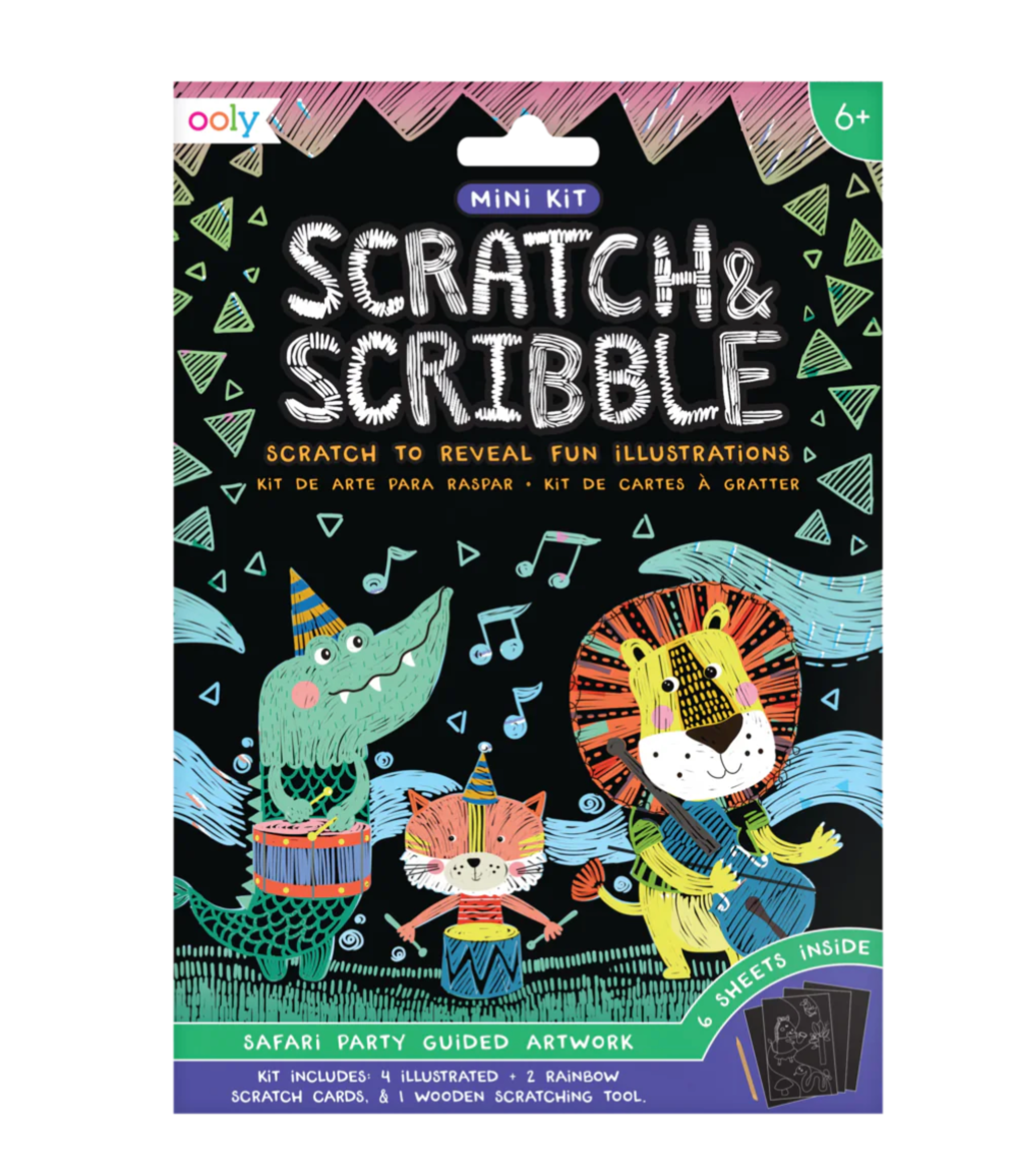 Ooly Safari Party Scratch and Scribble Mini Scratch Art Kit - Little Birdies