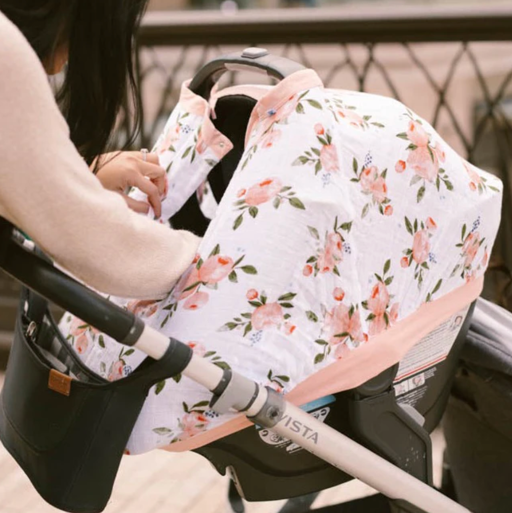Little Unicorn official Car Seat Canopy-Watercolor Roses - Little Birdies
