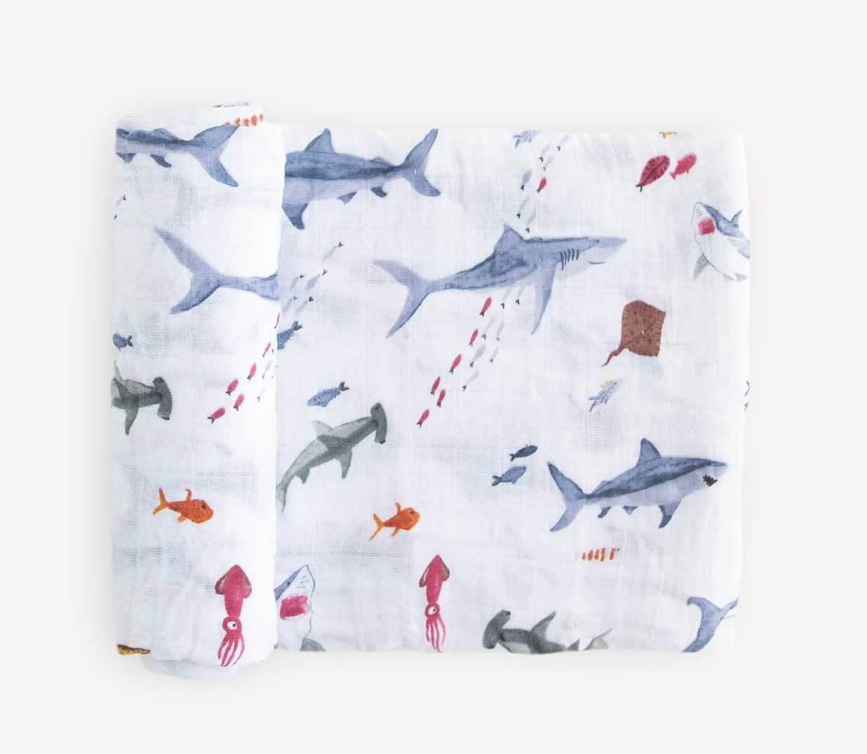 Little unicorn official cotton muslin swaddle - shark - little birdies