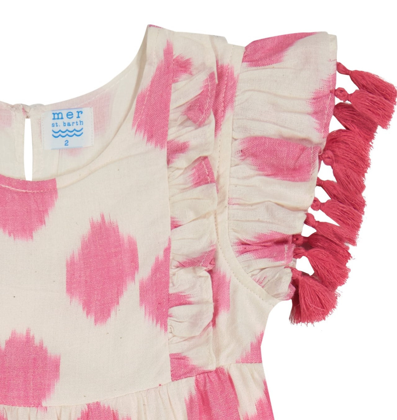 Sophie Girl's Tassel Dress White Pink Ikat