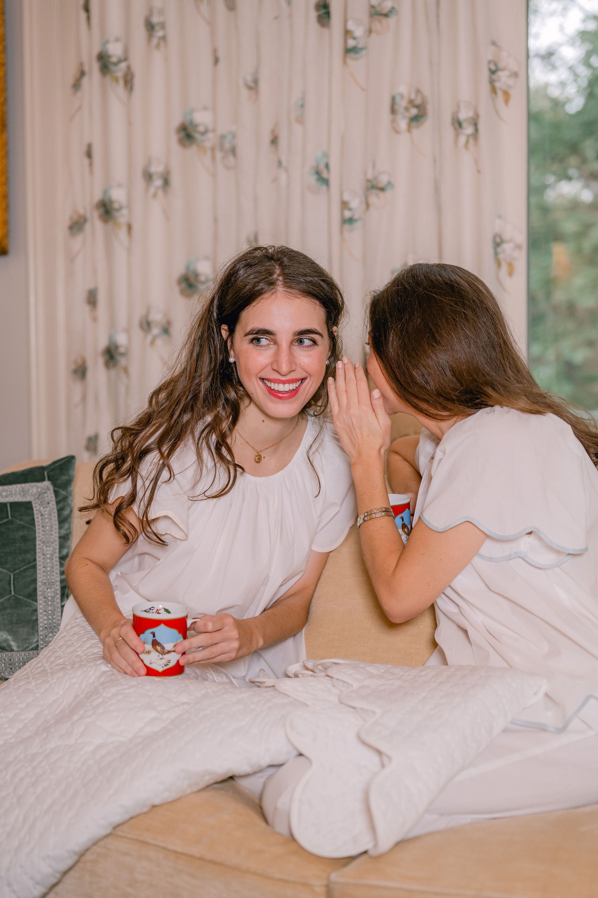 SCALLOPED TAPE TRIM COTTON SHORT SLEEVE PAJAMAS