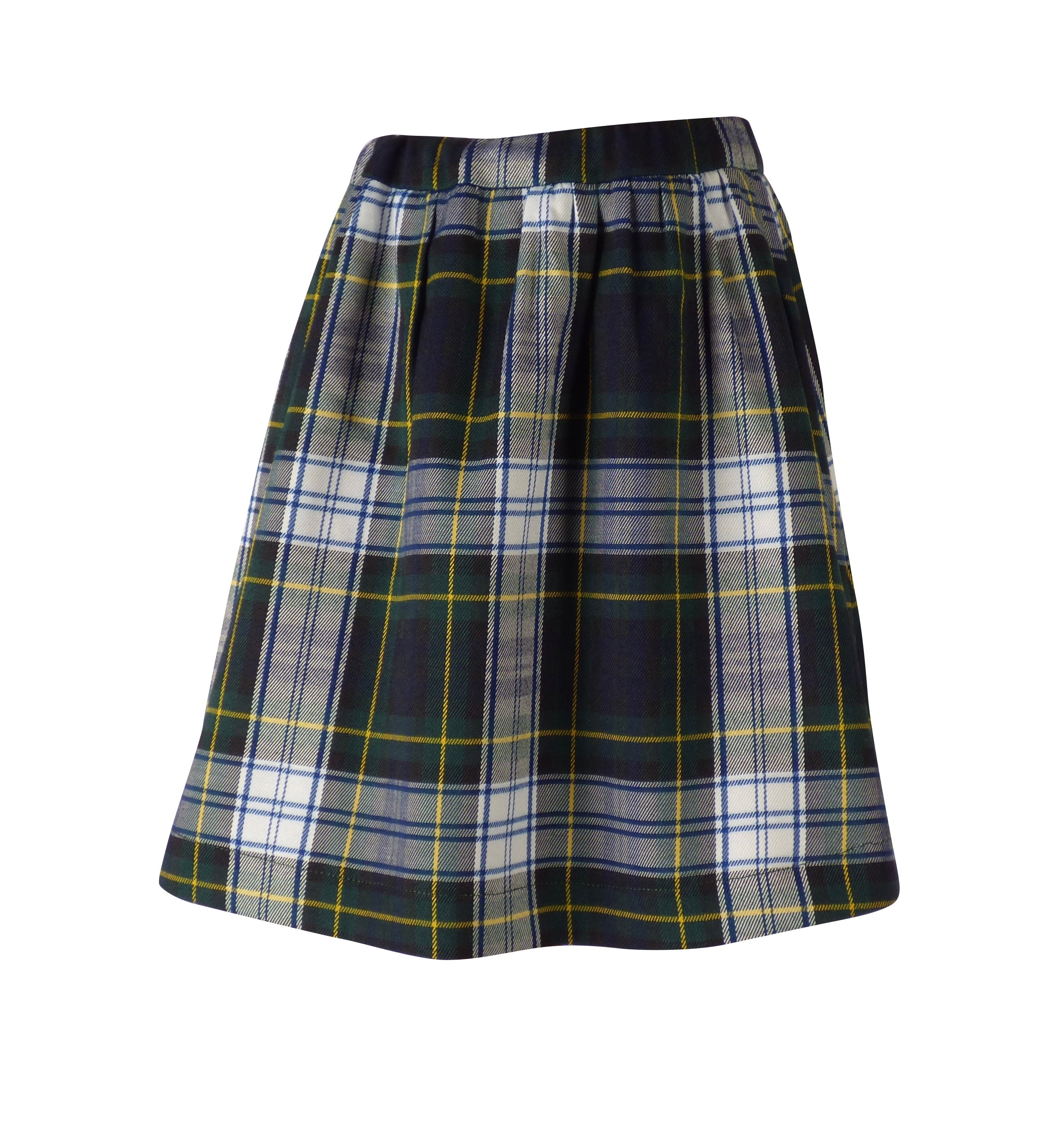 TYL Scholar Gathered Waist Skirt in White/Evergreen Plaid