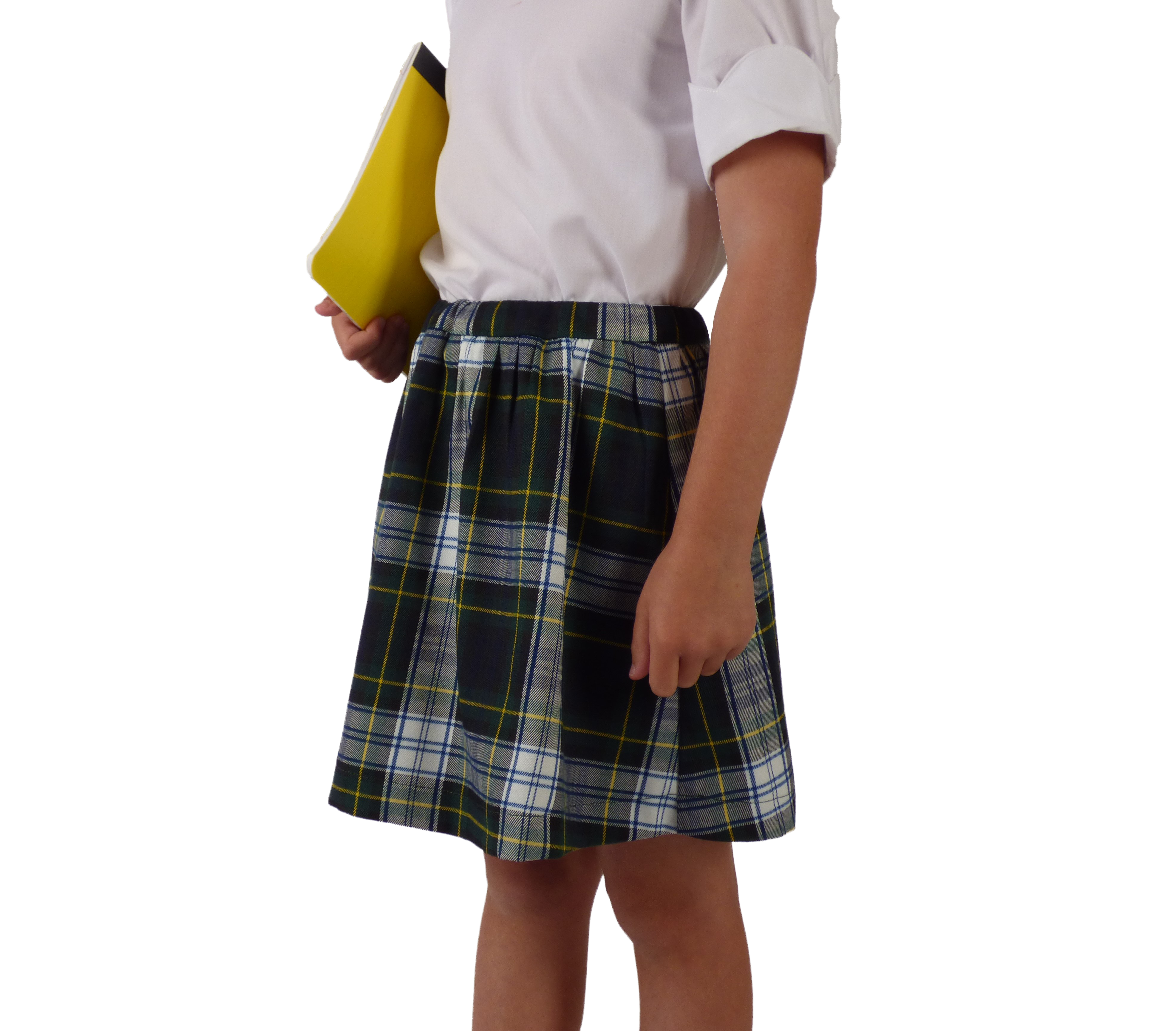 TYL Scholar Gathered Waist Skirt in White/Evergreen Plaid