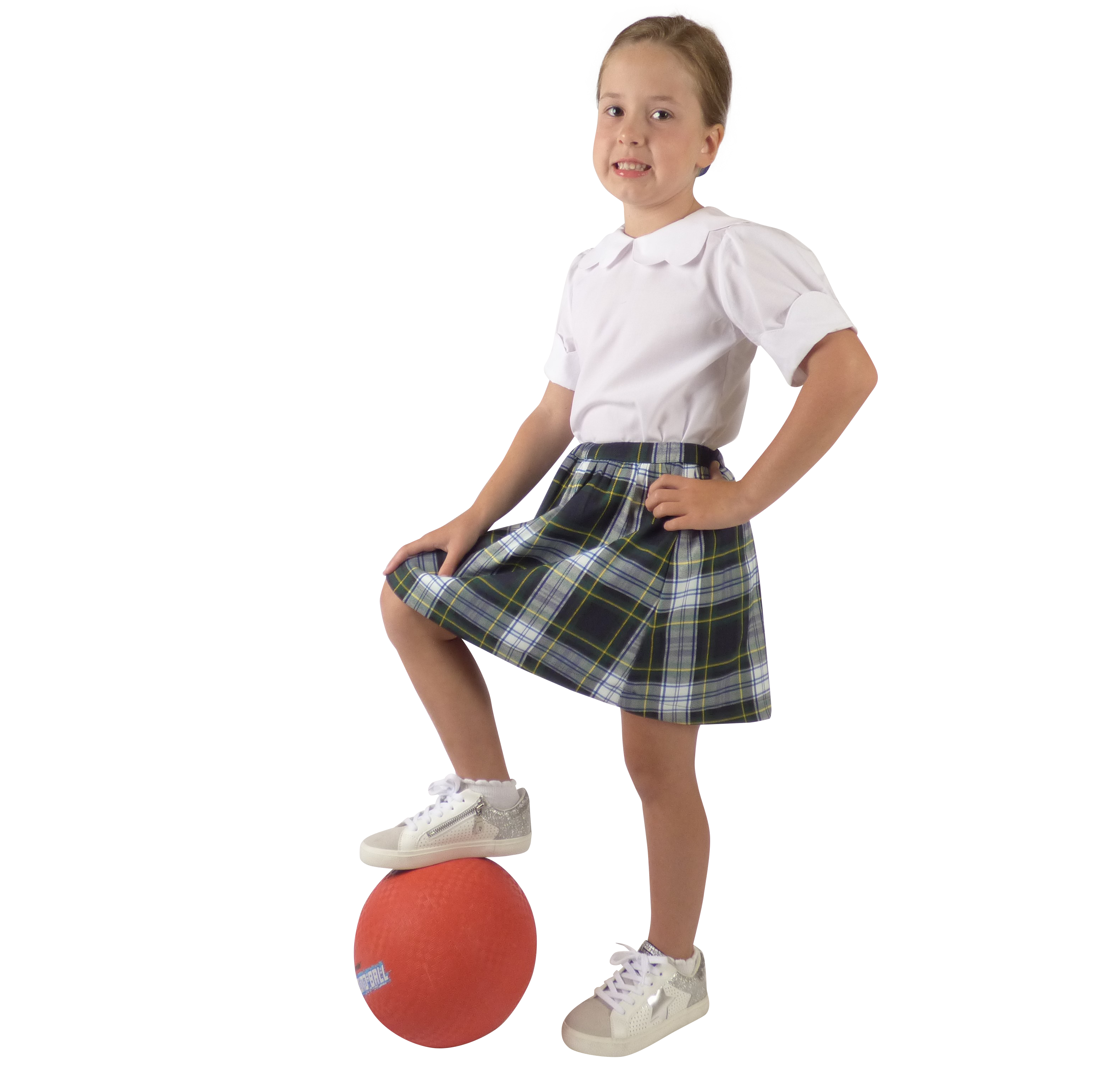 TYL Scholar Gathered Waist Skirt in White/Evergreen Plaid