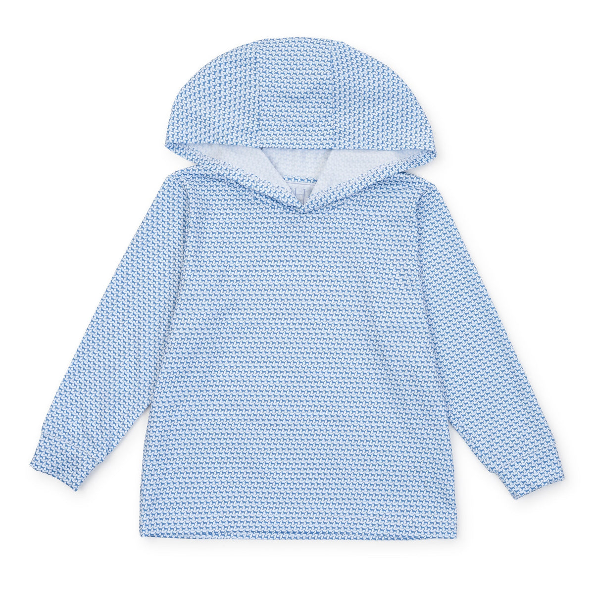 A light blue and white patterned hooded sweatshirt with long sleeves, laid flat against a solid white background. Lila Hayes Grant Performance Hoodie by LH Sport - Fetch Classic Blue - Little Birdies luxury childrens wear

