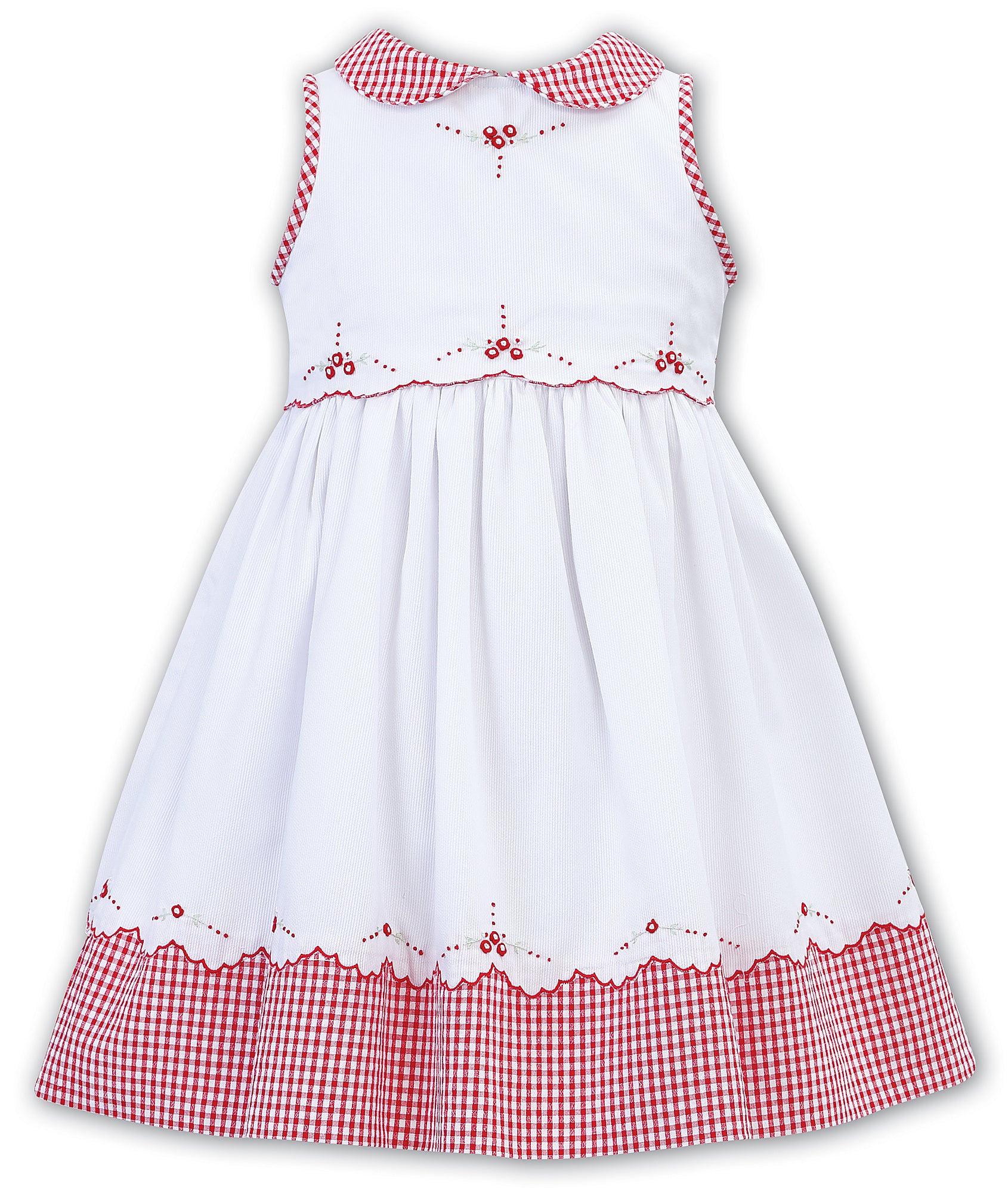 Sarah louise of england red gingham dress with floral hand embroidery