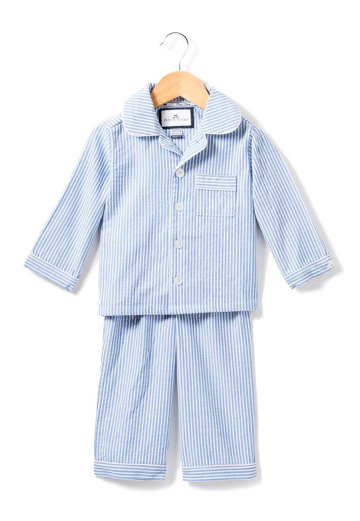 blue seersucker petite plume pajama set