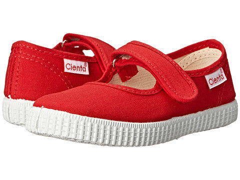 Cienta red canvas mary jane shoe with velcro strap