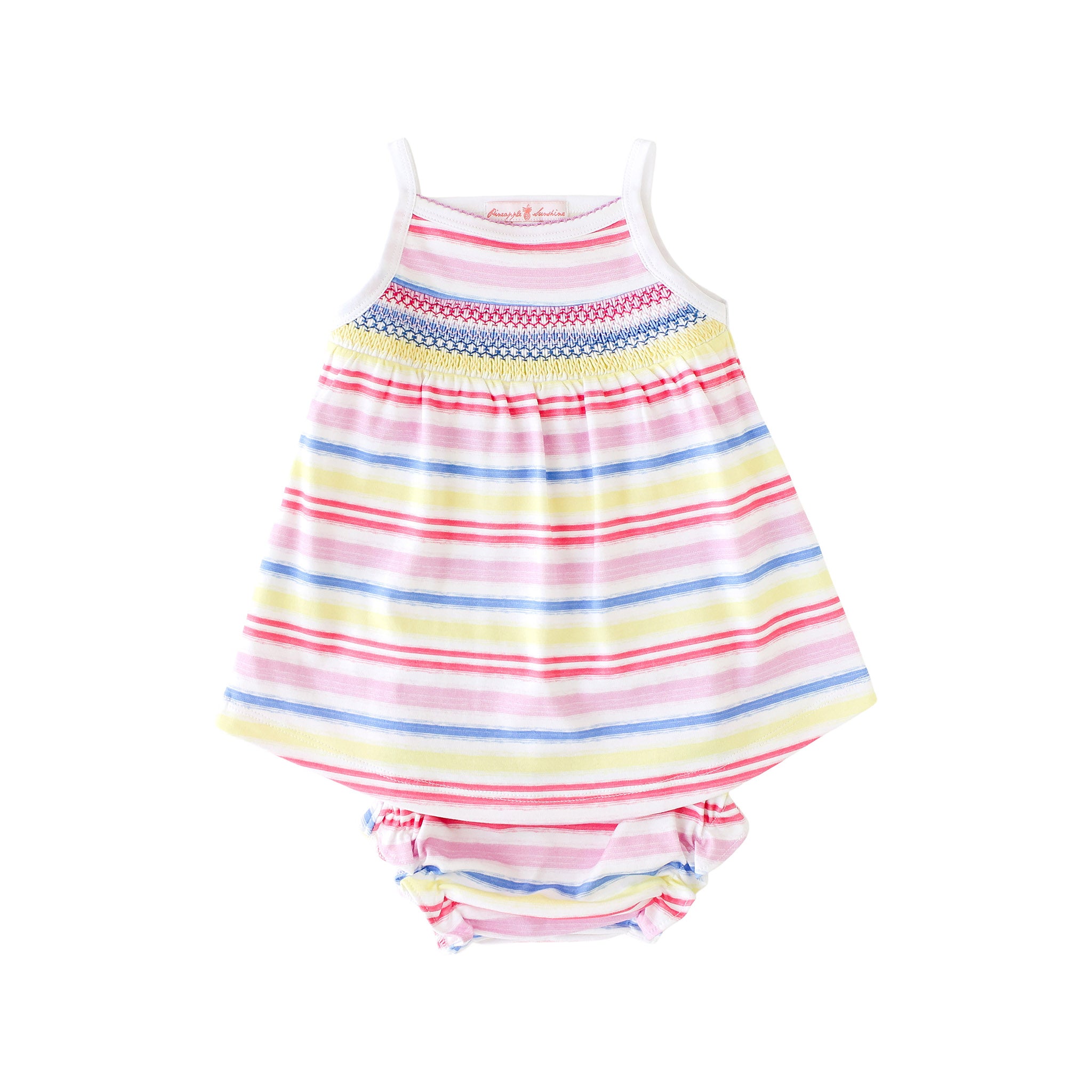 Pineapple Sunshine Rainbow Stripe Smocked Tank Dress - Little Birdies