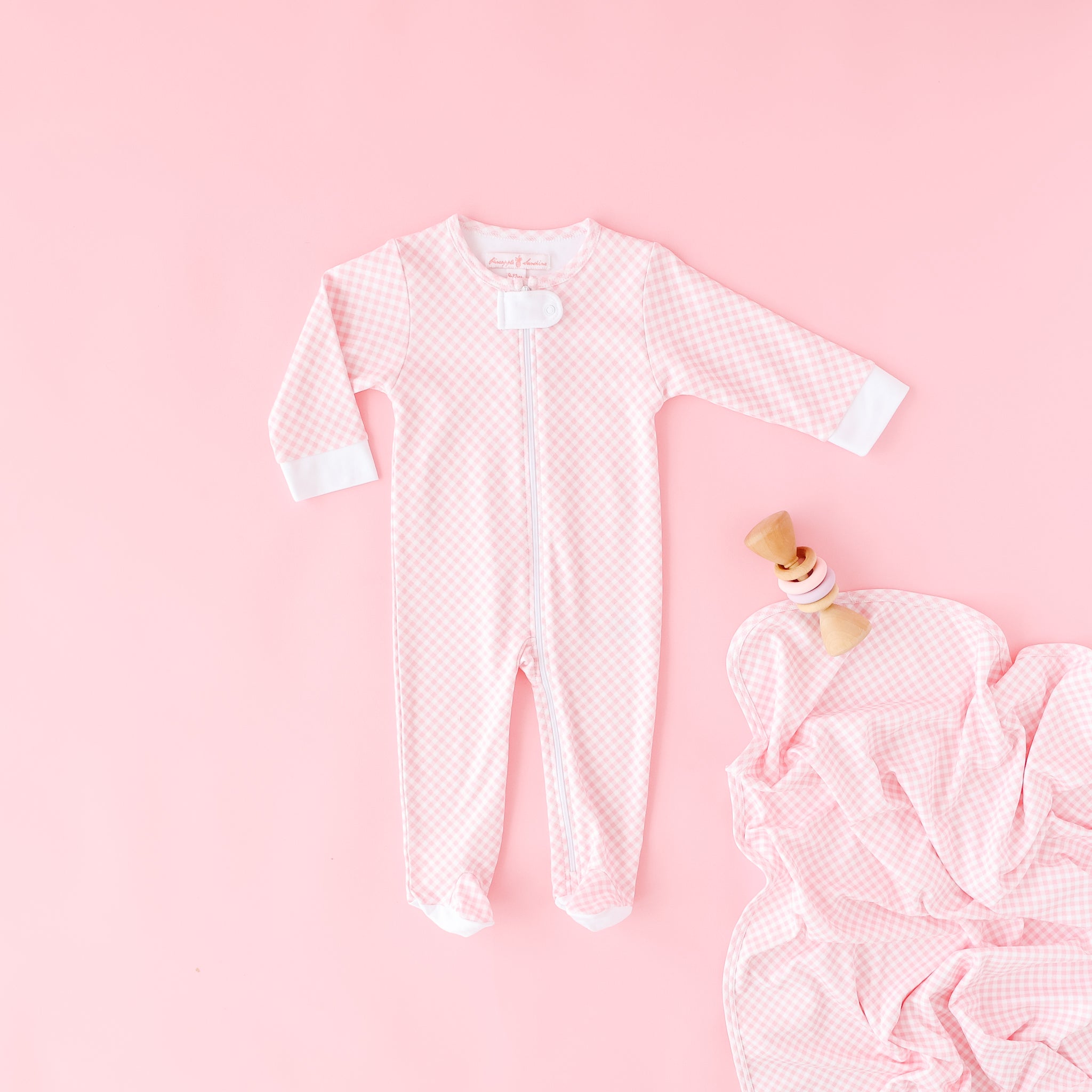 Pineapple Sunshine Pink Gingham Zip Footie