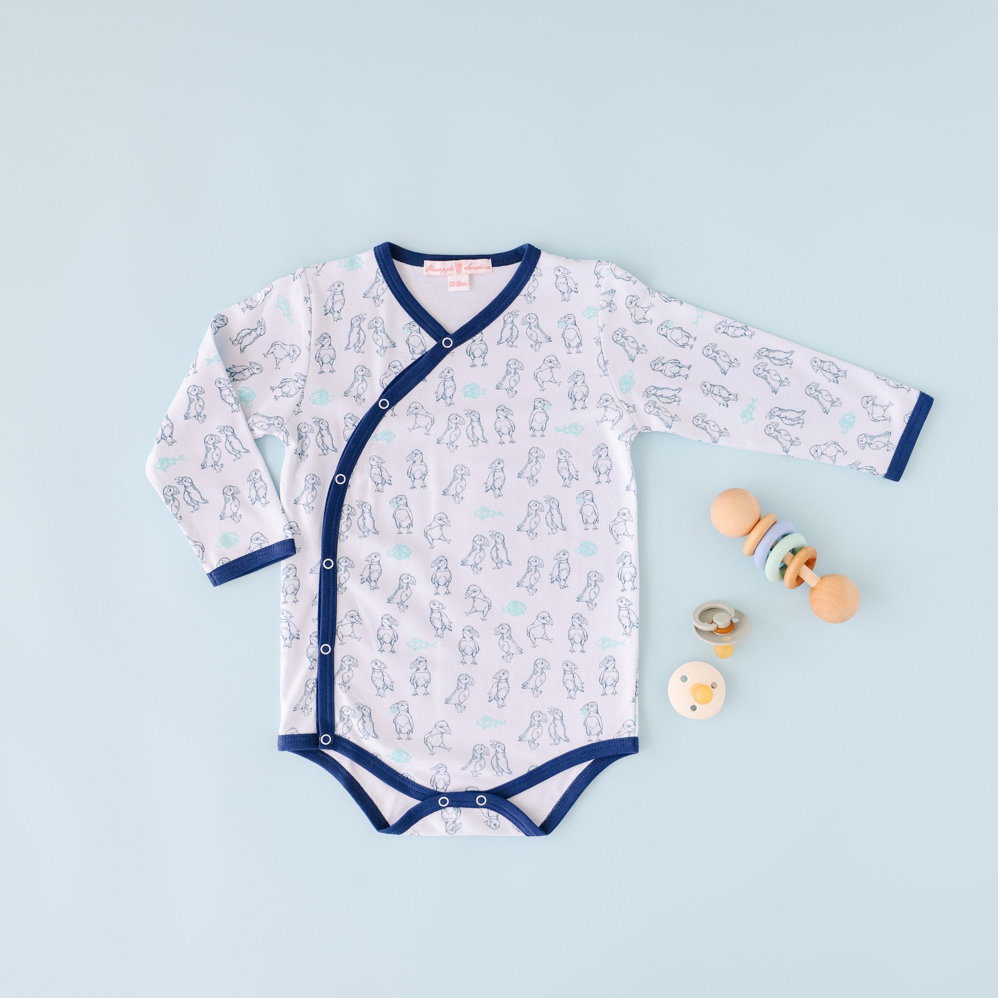 Pineapple Sunshine Puffin Print Kimono Onesie
