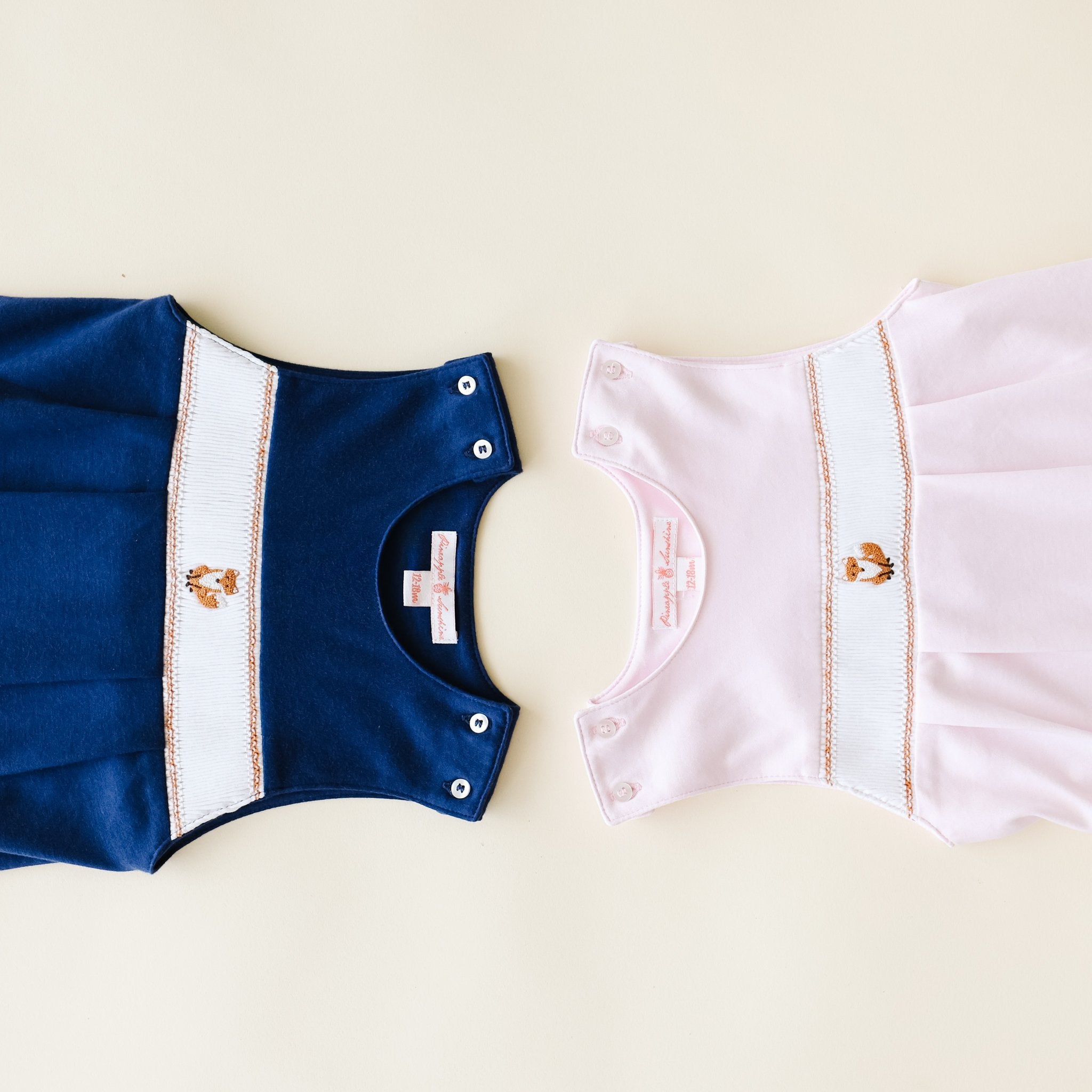 Pineapple Sunshine Navy Fox Smocked Romper