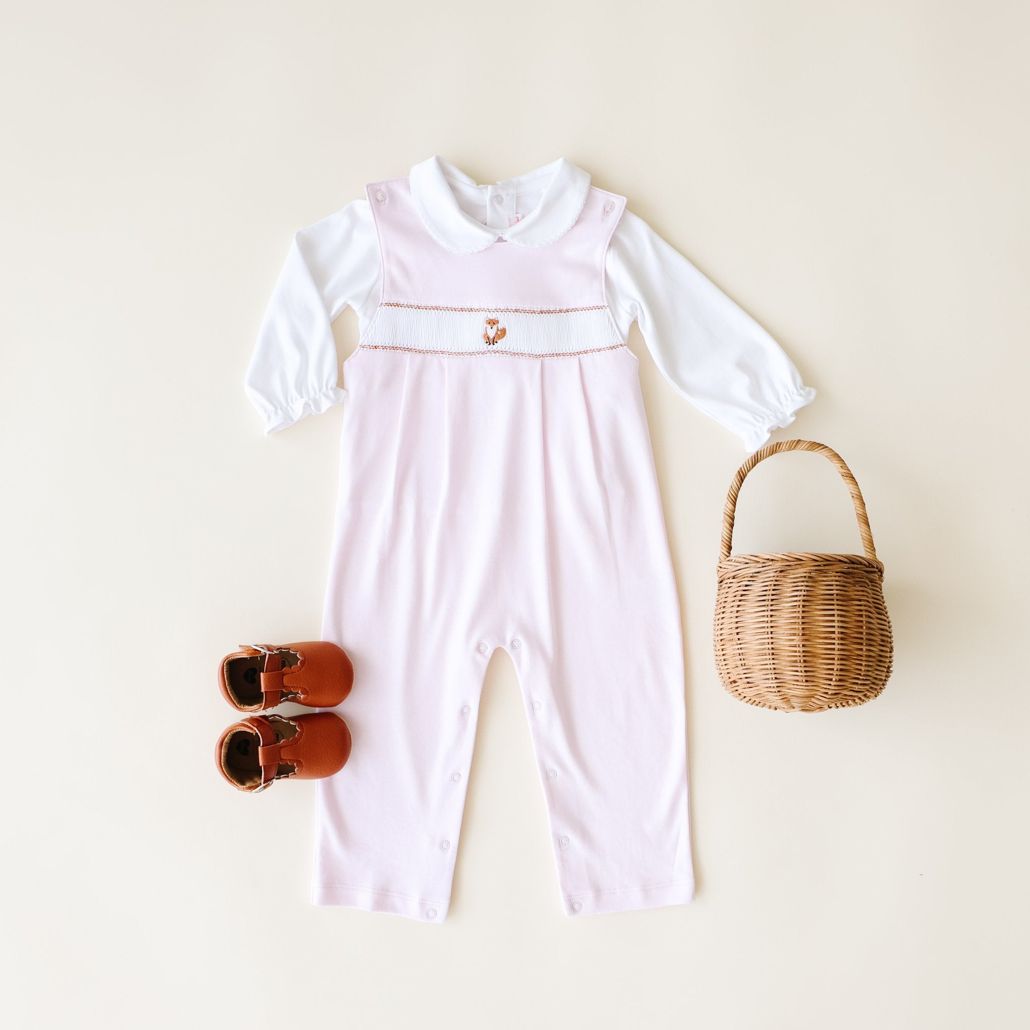 Pineapple Sunshine Pink Fox Smocked Romper