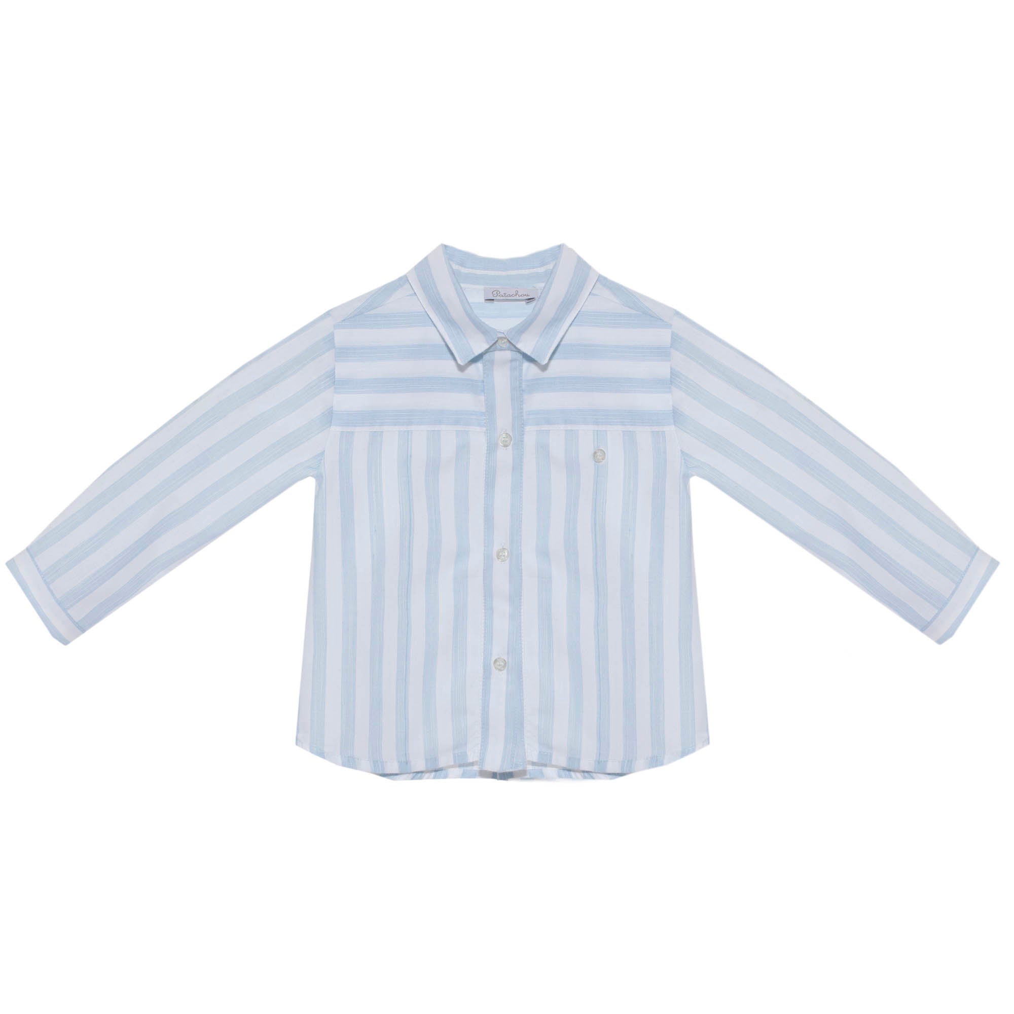 Patachou boys button down dress shirt in blue stripes