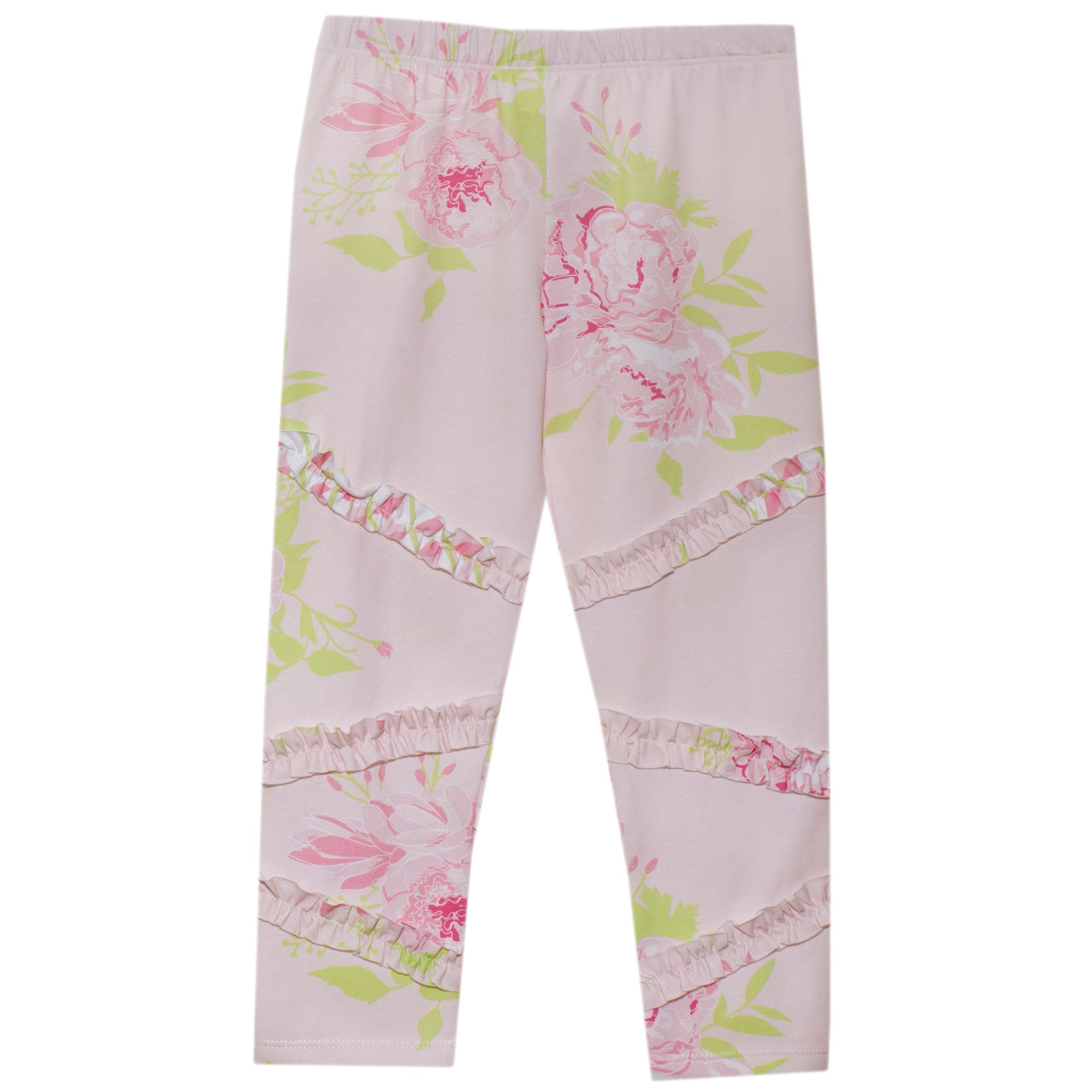 Patachou girls pink floral legging with ruffle detail
