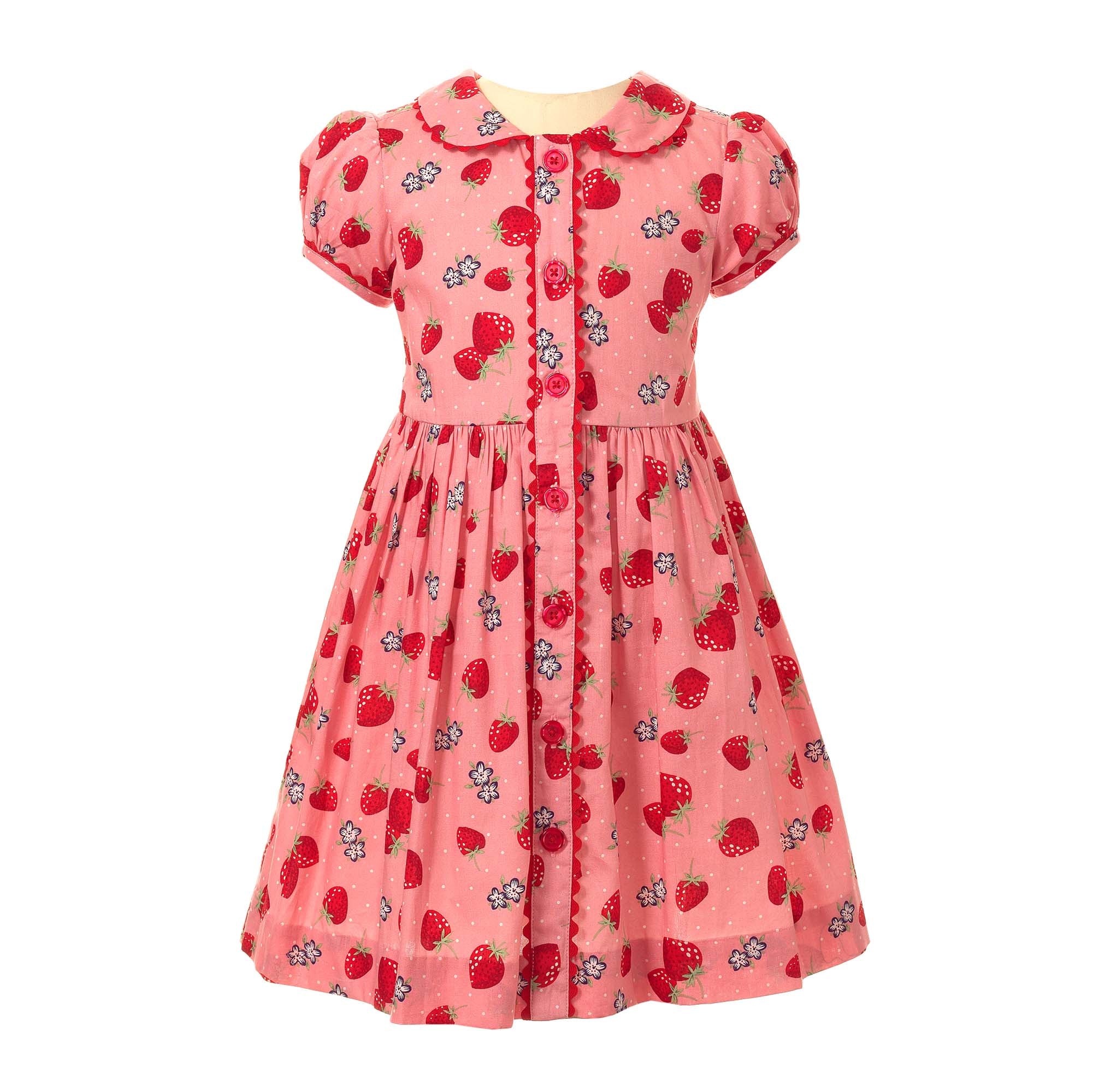 Rachel Riley button front strawberry print dress
