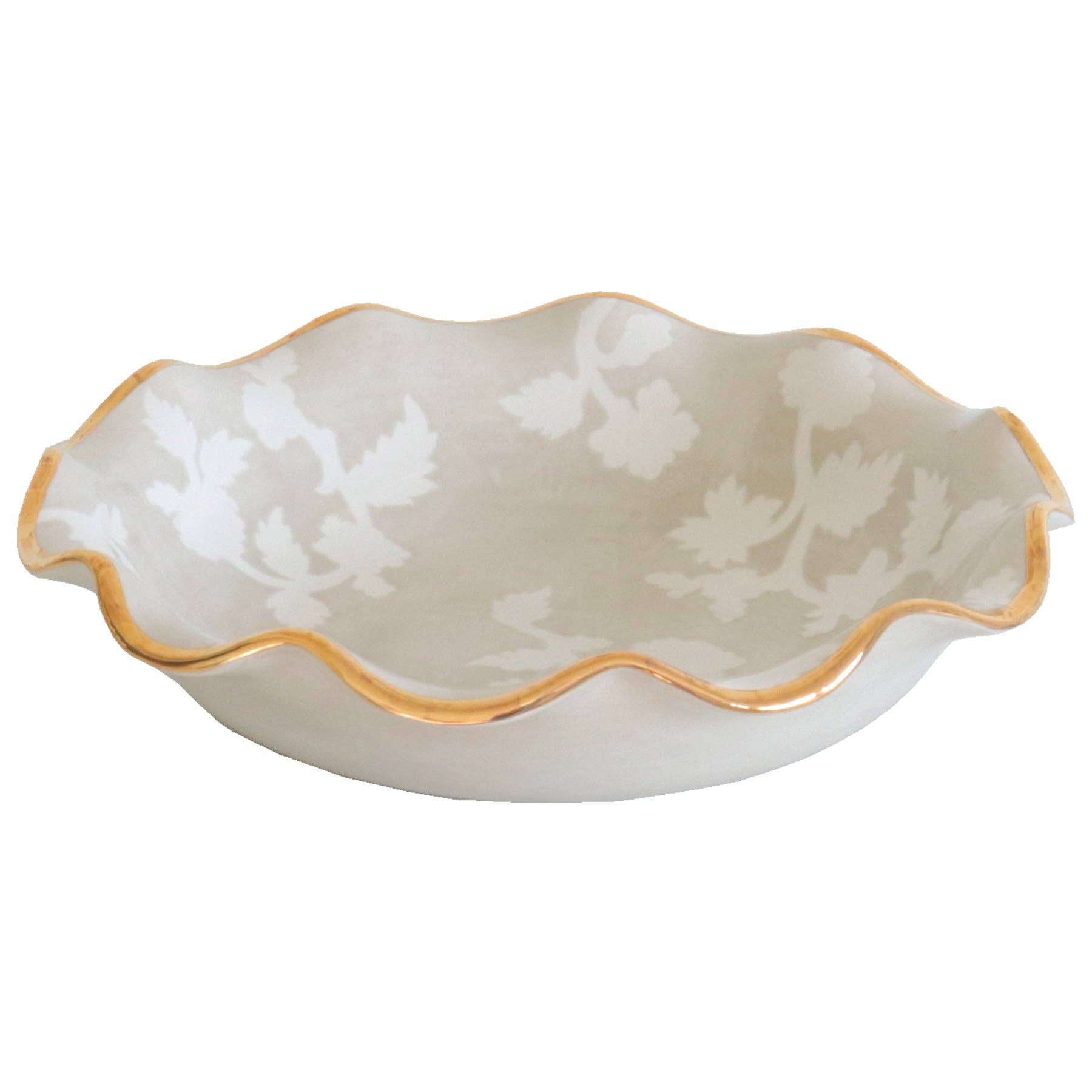 Lo Home by Lauren Haskell Designs Chinoiserie Dreams Scalloped Bowls with 22K Gold Accent: Large / Beige - Littlel Birdies