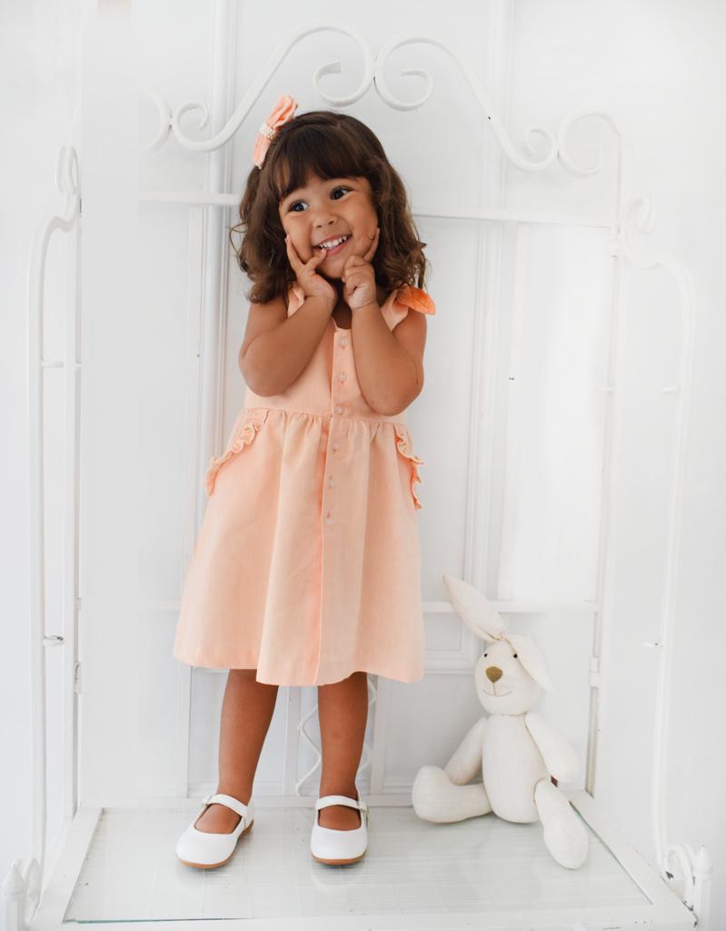 Kafka Baby Peach Sherbet Button Front Dress - Little Birdies