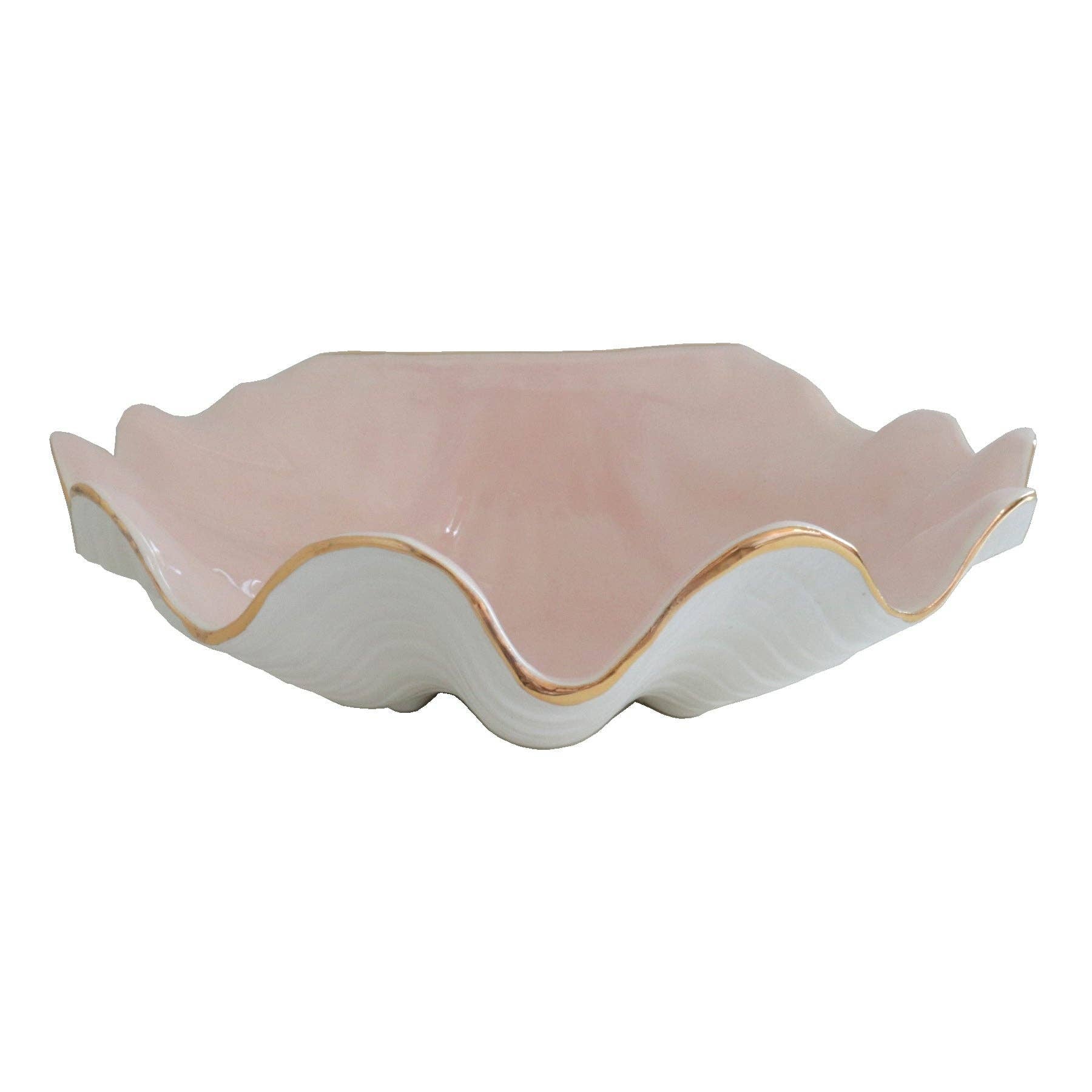Lo Home by Lauren Haskell Designs Clam Shell Bowl with 22K Gold Accent: Small / Pink - Little Birdies