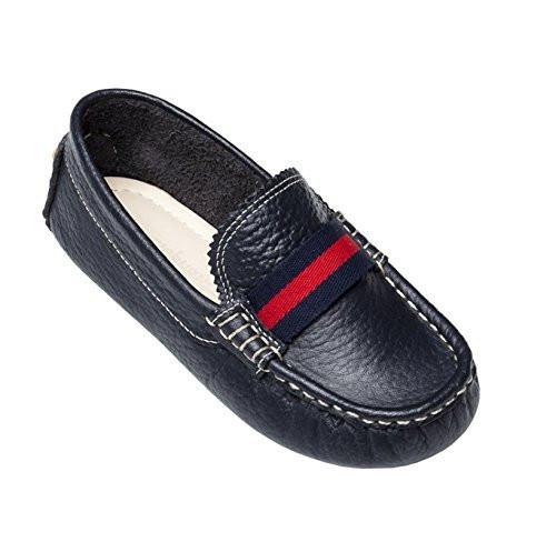 navy leather club loafer with racing stripe from Elephantito